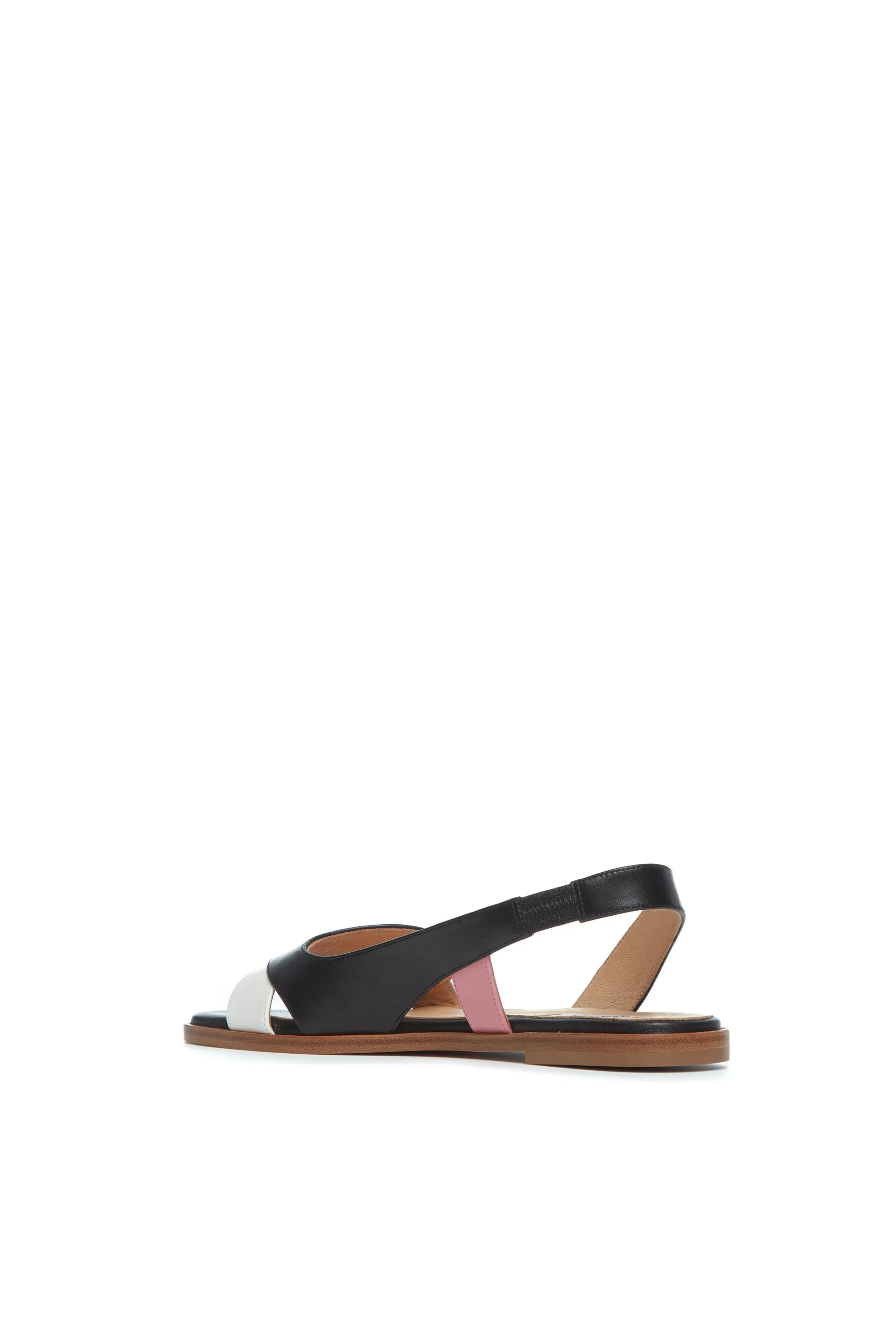 Pippa Flat Sandal in Black & Ivory Nappa Leather Market Show Soft Touch