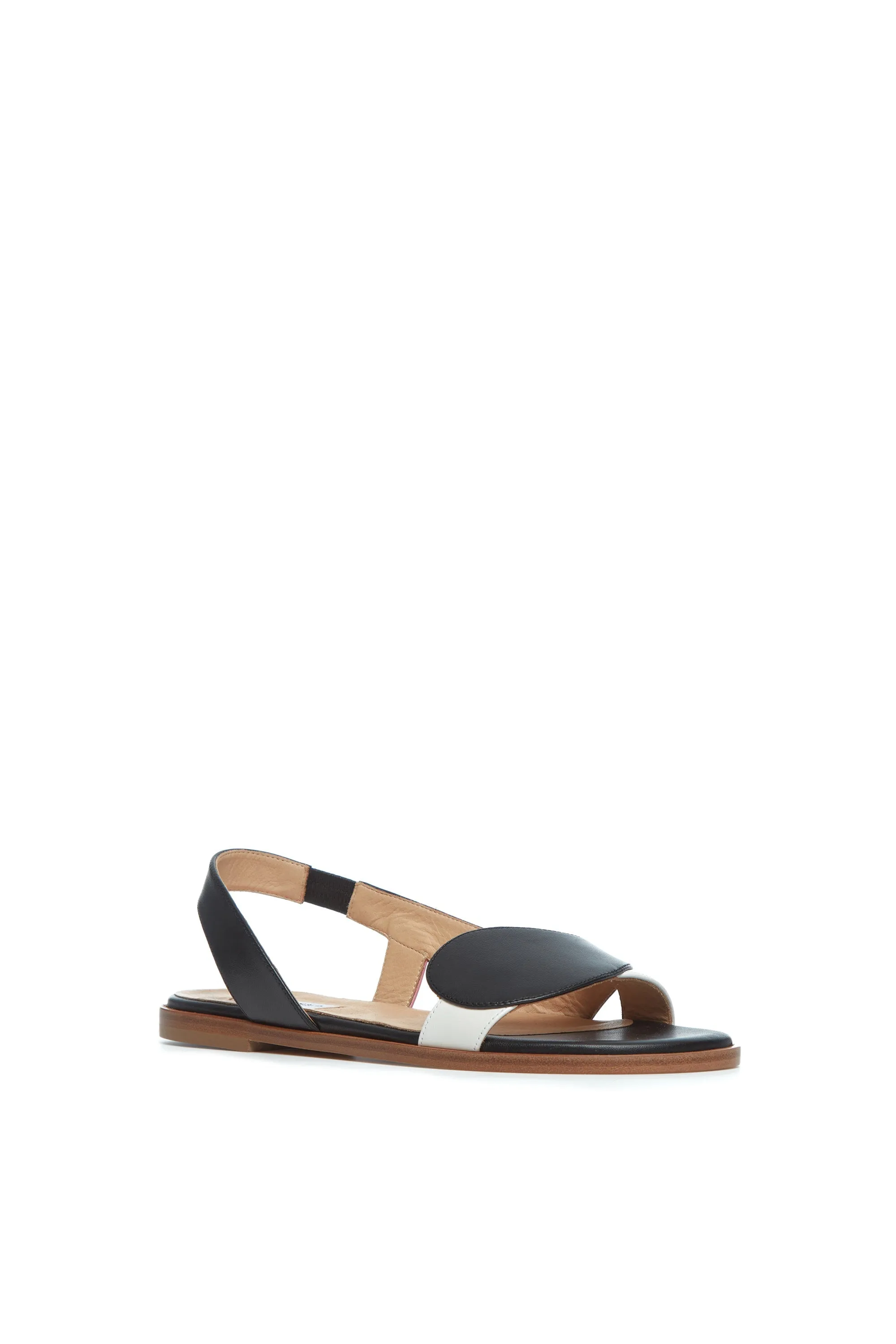 Seaside Step Pippa Flat Sandal in Black & Ivory Nappa Leather
