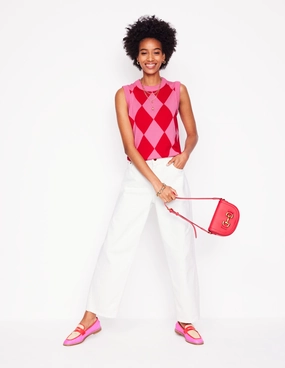 Lightweight Jersey Material Fall Outfit Cotton Argyle Tank-Pink Rose and Poppy Red Argyle