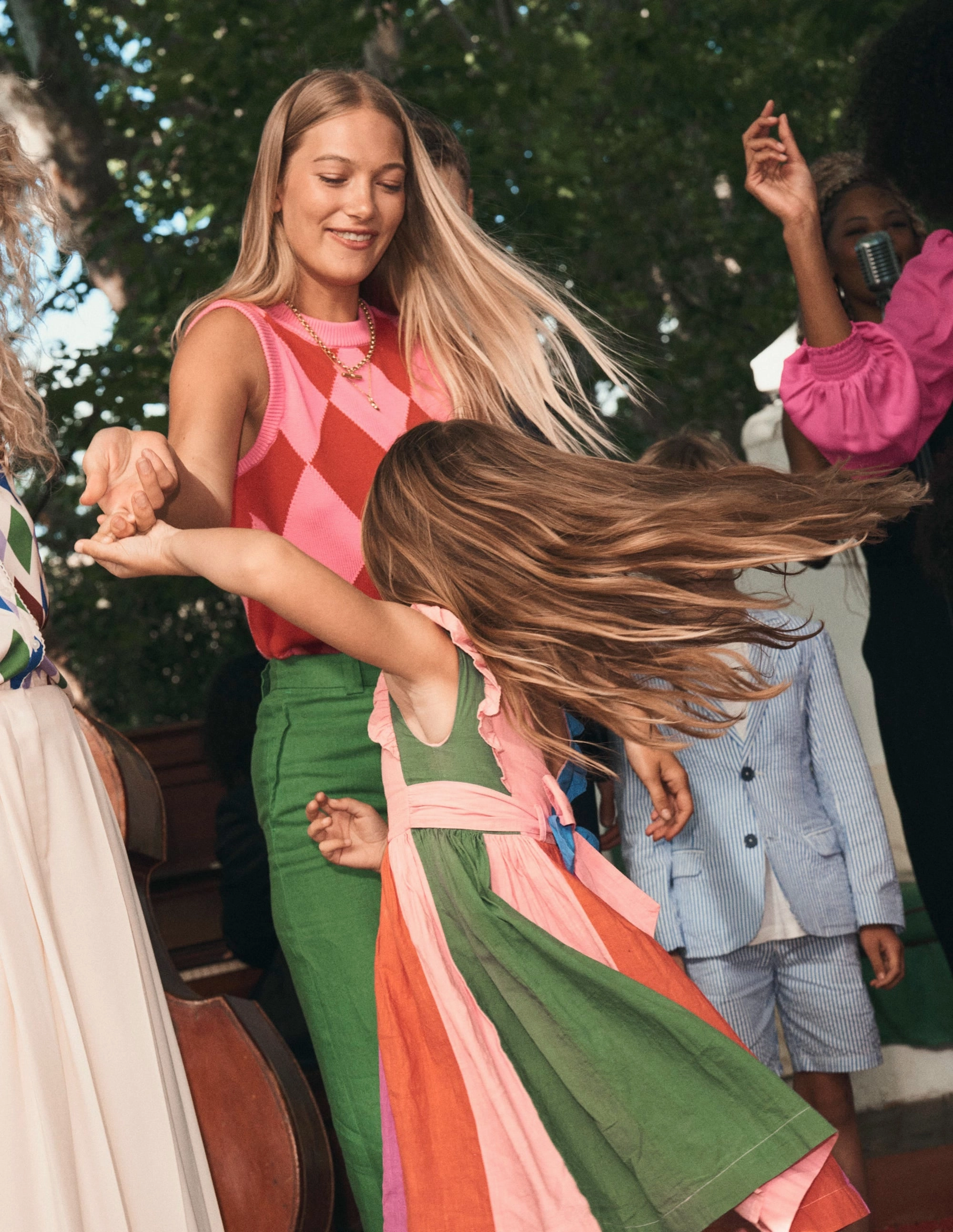 Cotton Argyle Tank-Pink Rose and Poppy Red Argyle All Day Comfortable Wear