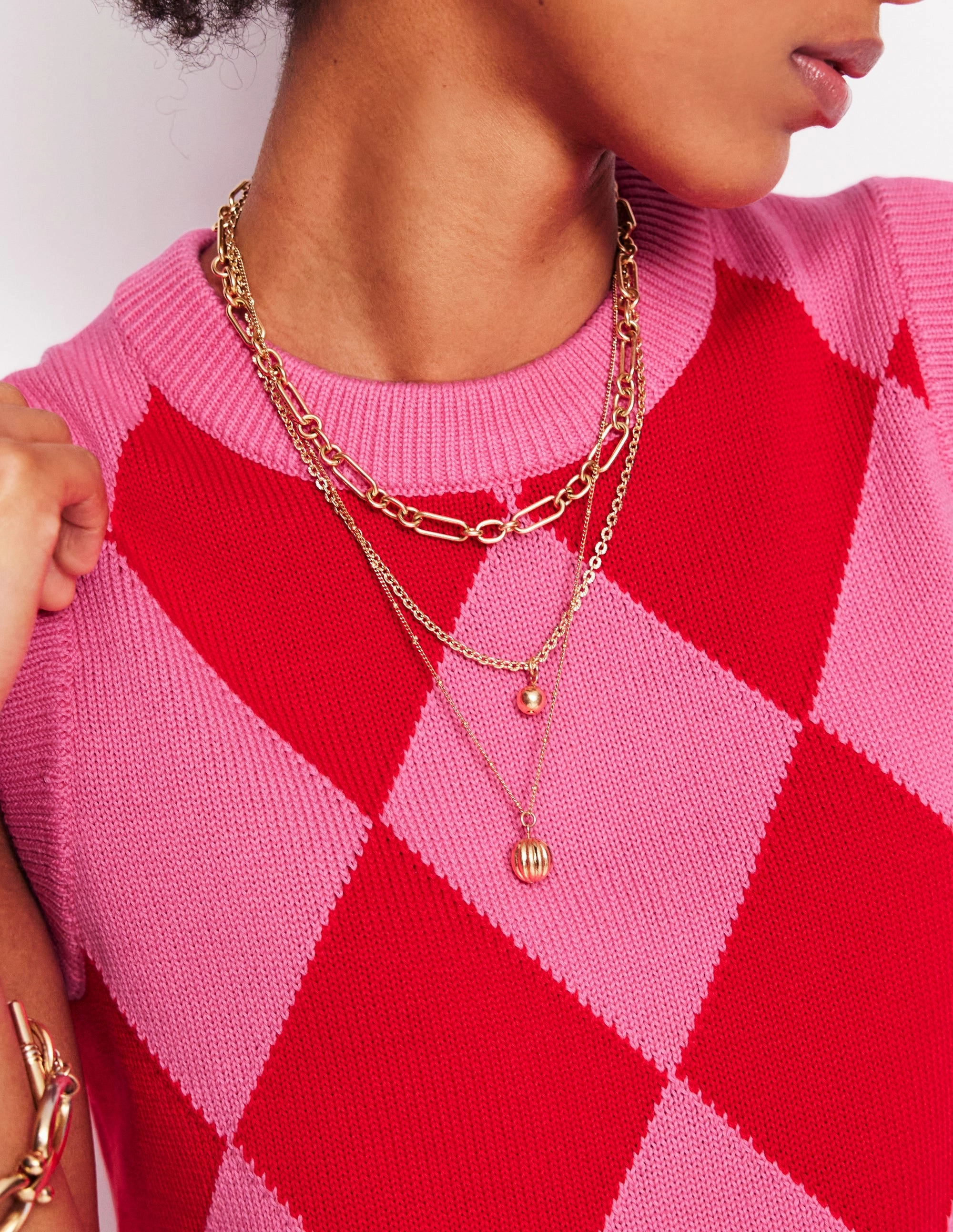 Cotton Argyle Tank-Pink Rose and Poppy Red Argyle quick dry