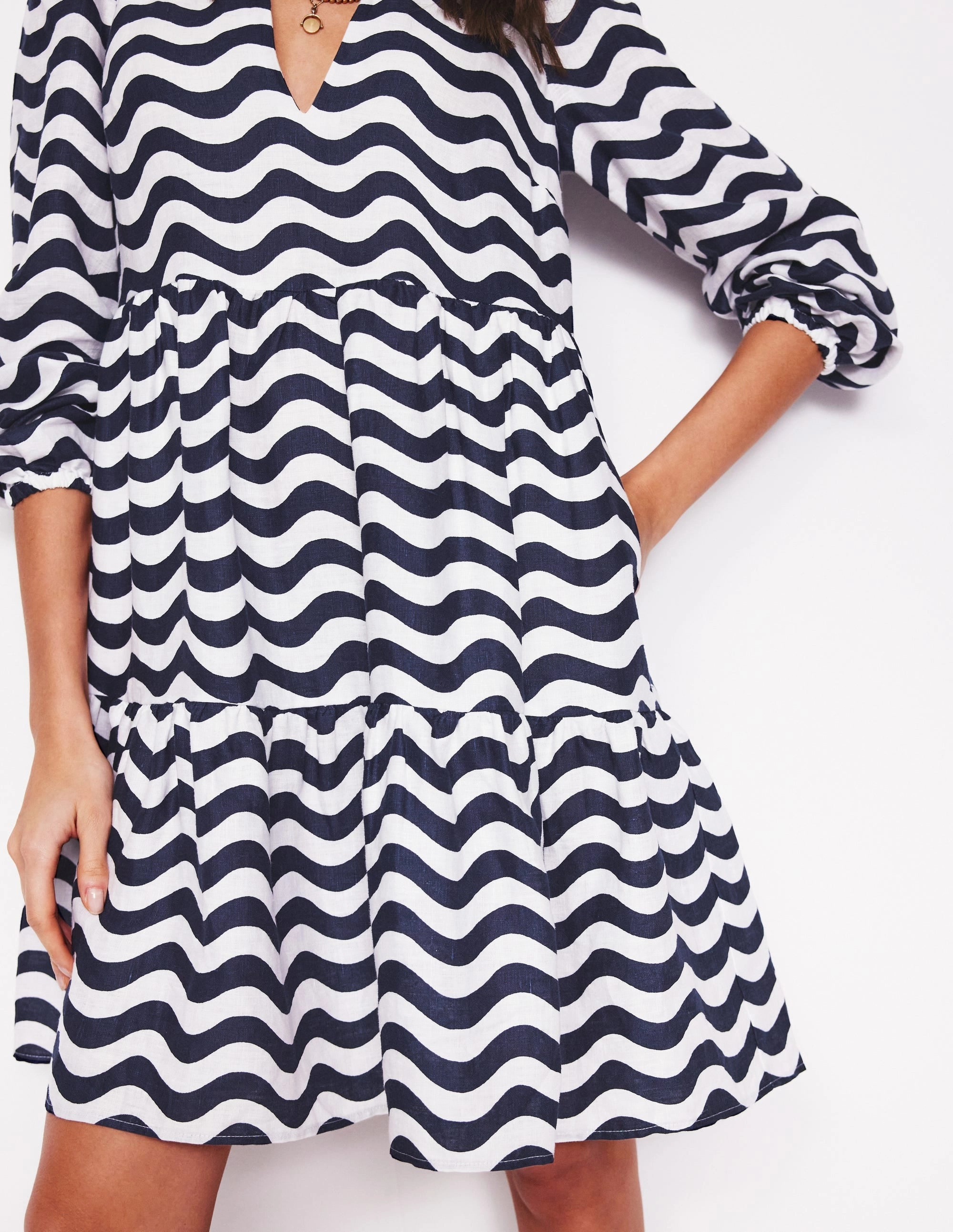 Global Style Joyful Look Esme Linen Mini Dress-French Navy, Mono Wave