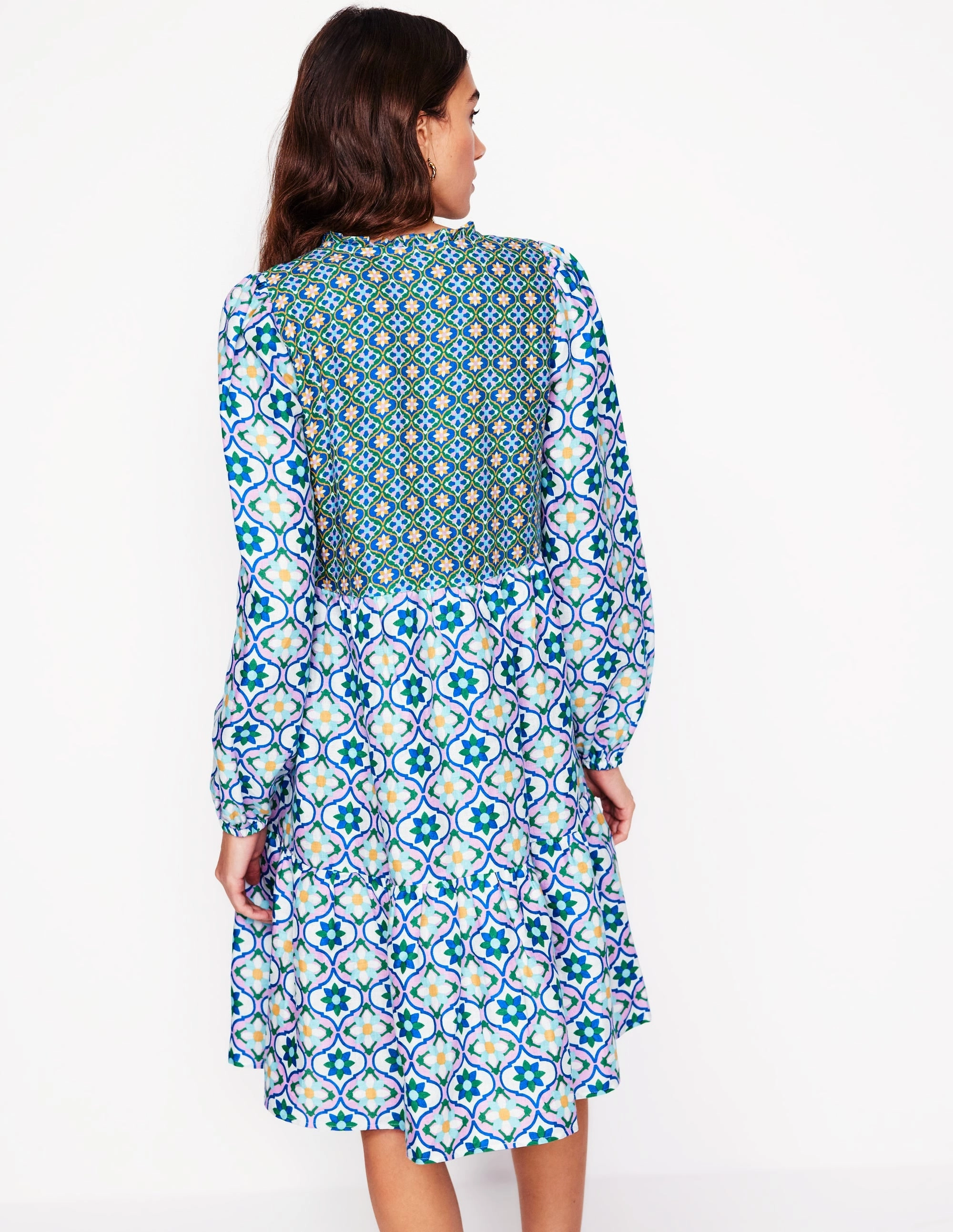 Elegant Tailoring Esme Linen Mini Dress-Multi, Floweret Tile