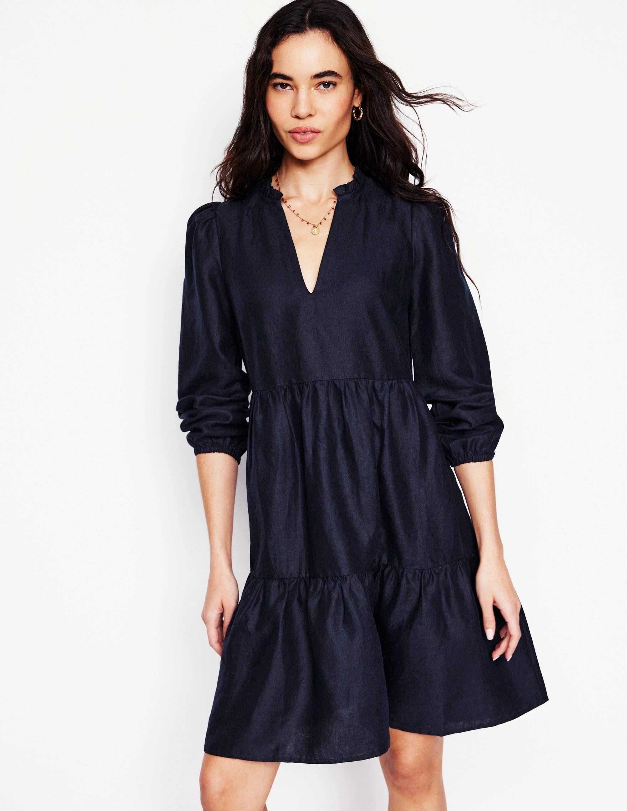 Esme Linen Mini Dress-Navy Casual and Comfy