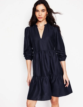 Esme Linen Mini Dress-Navy Casual and Comfy