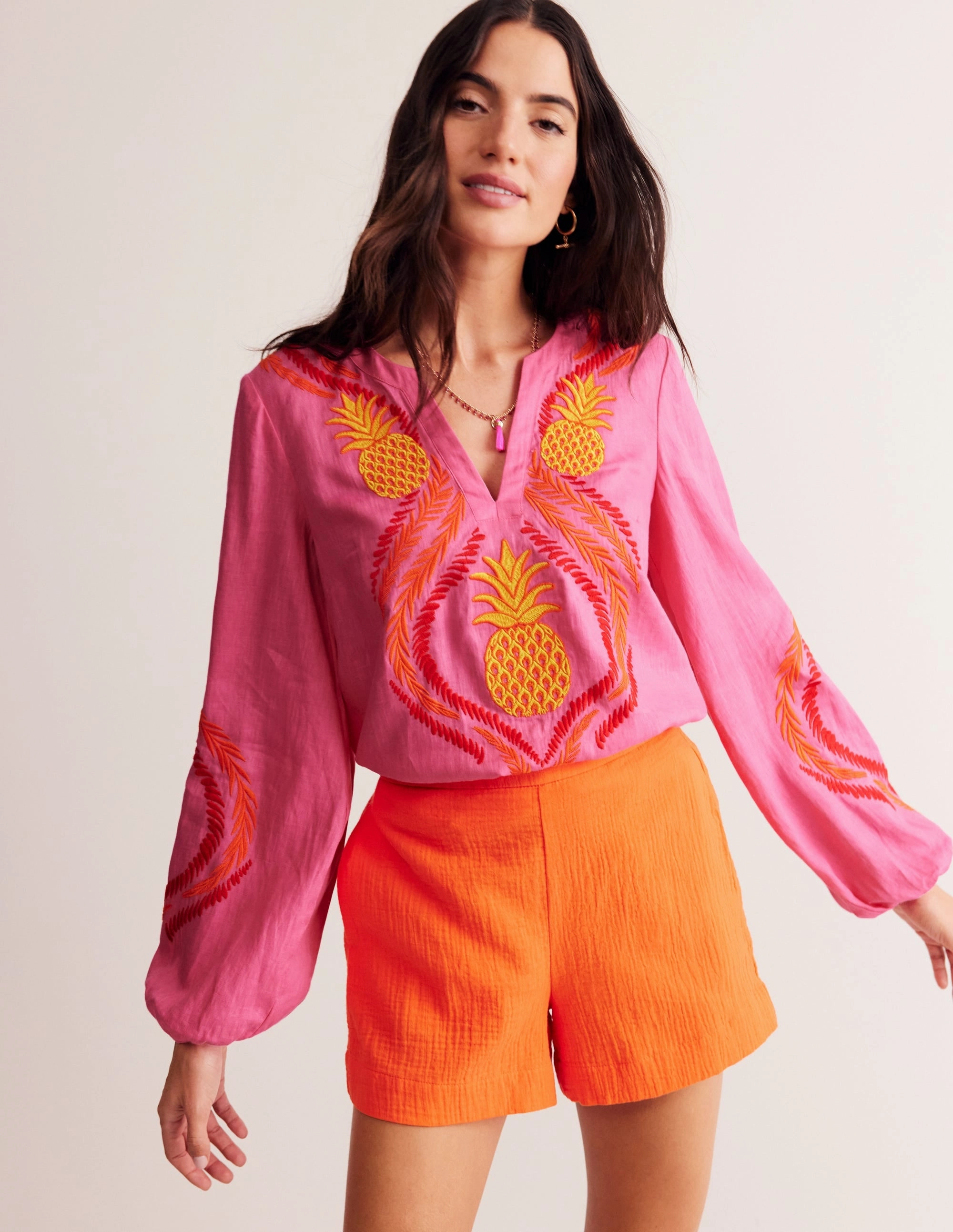 Bonnie Linen Top-Sangria Sunset, Pineapple Cozy Essentials