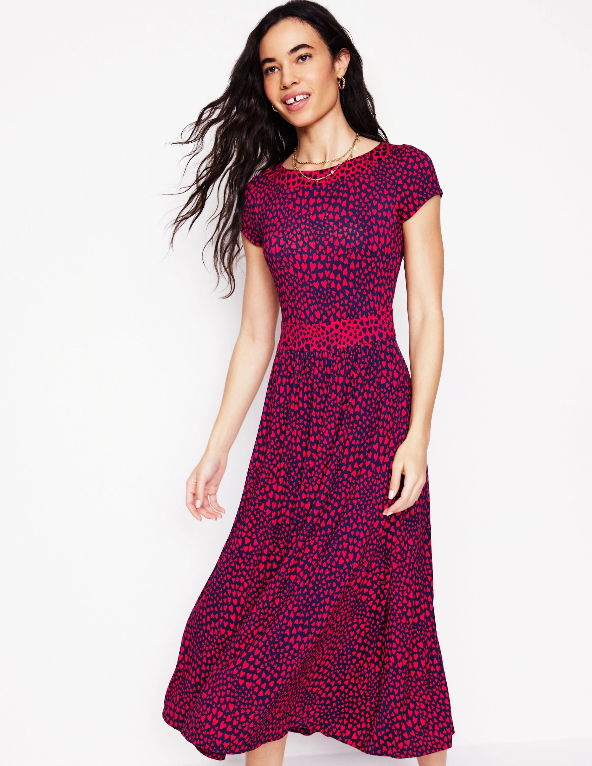 Light Appeal Organic-Fabric Melanie Jersey Midi Dress-French Navy, Heart Cluster
