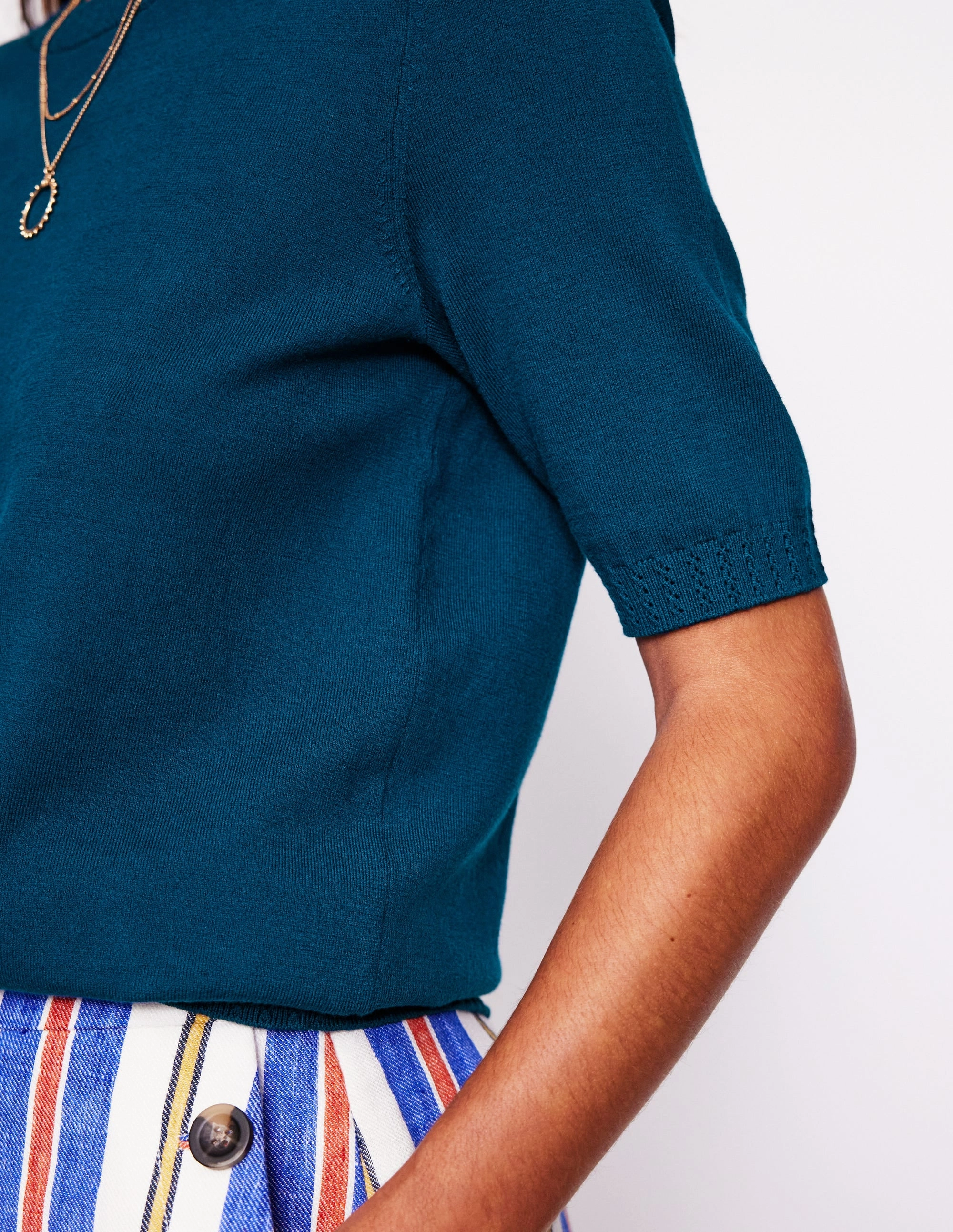 Home Casual Outfit EcoFinish Waterproof Coating Emilia Cotton Crew T-shirt-Harbour Blue