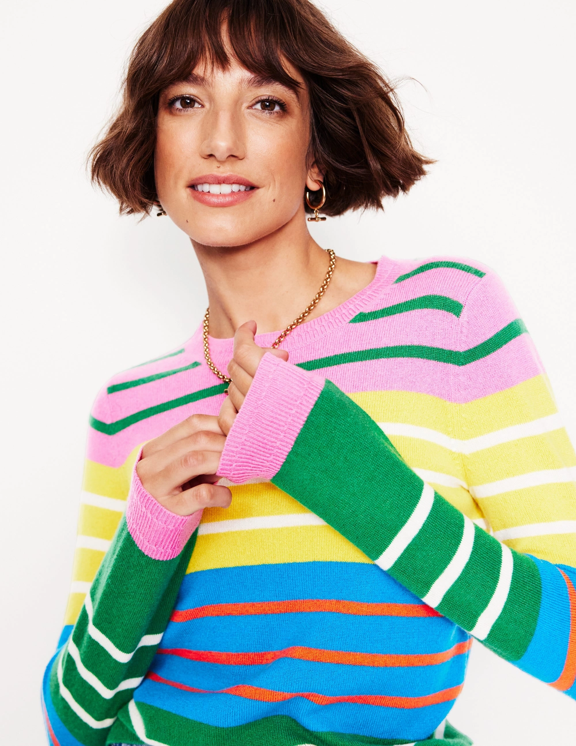 Eva Cashmere Crew Neck Jumper-Green, Pink, Bright Blue Multi All Day Wear