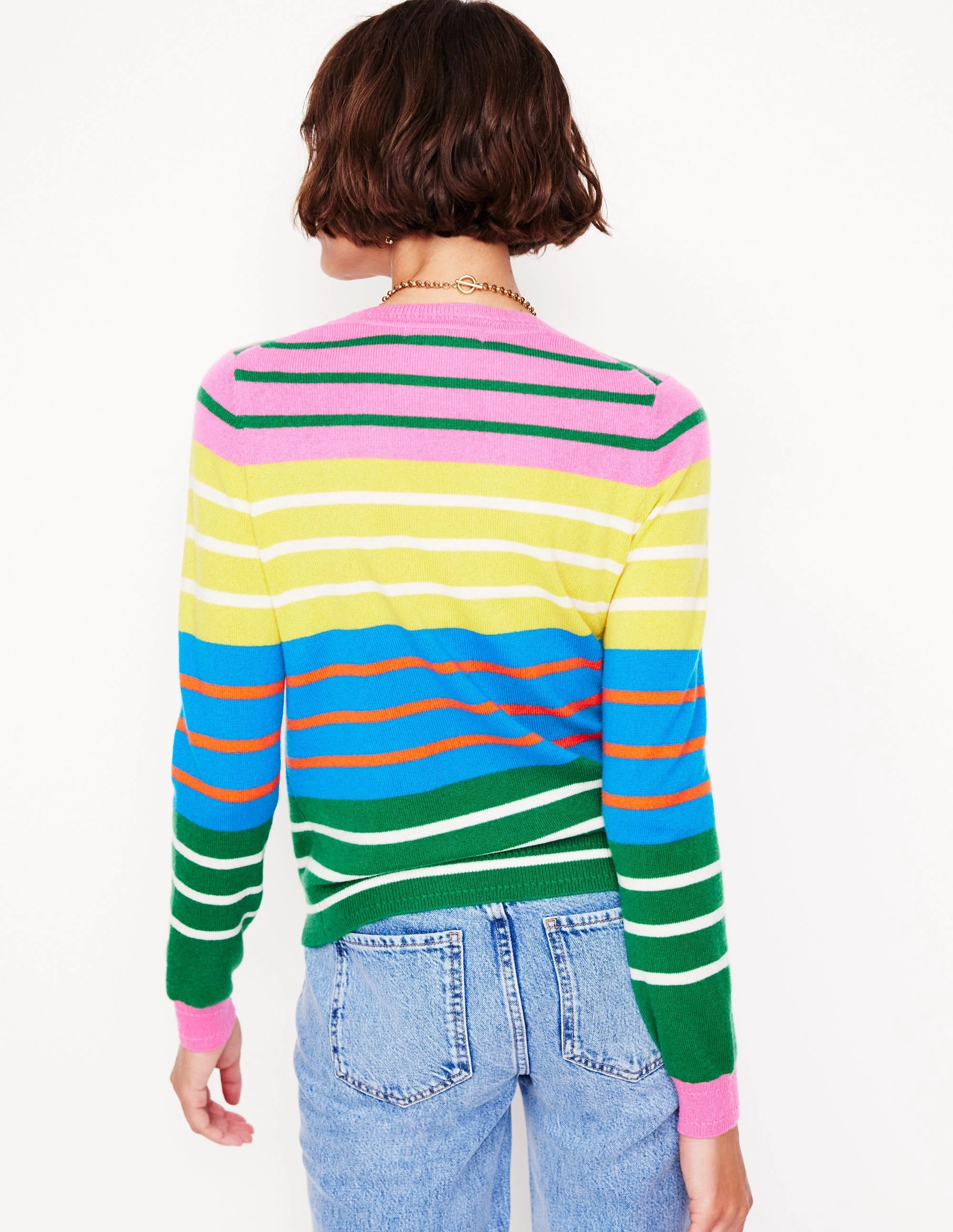 Eva Cashmere Crew Neck Jumper-Green, Pink, Bright Blue Multi NoSnag Surface