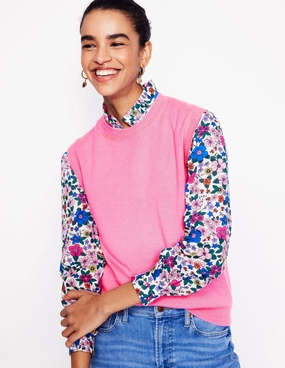 Eva Cashmere Tank-Meadowsweet Pink Non Restrictive Cuff Breathable Openwork Knit