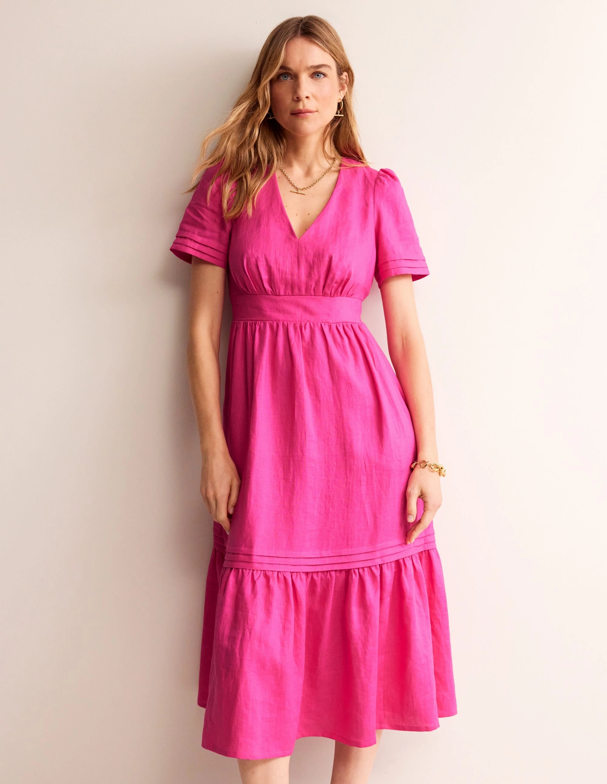 High low hem Urban Aesthetic Eve Linen Midi Dress-Pop Pansy