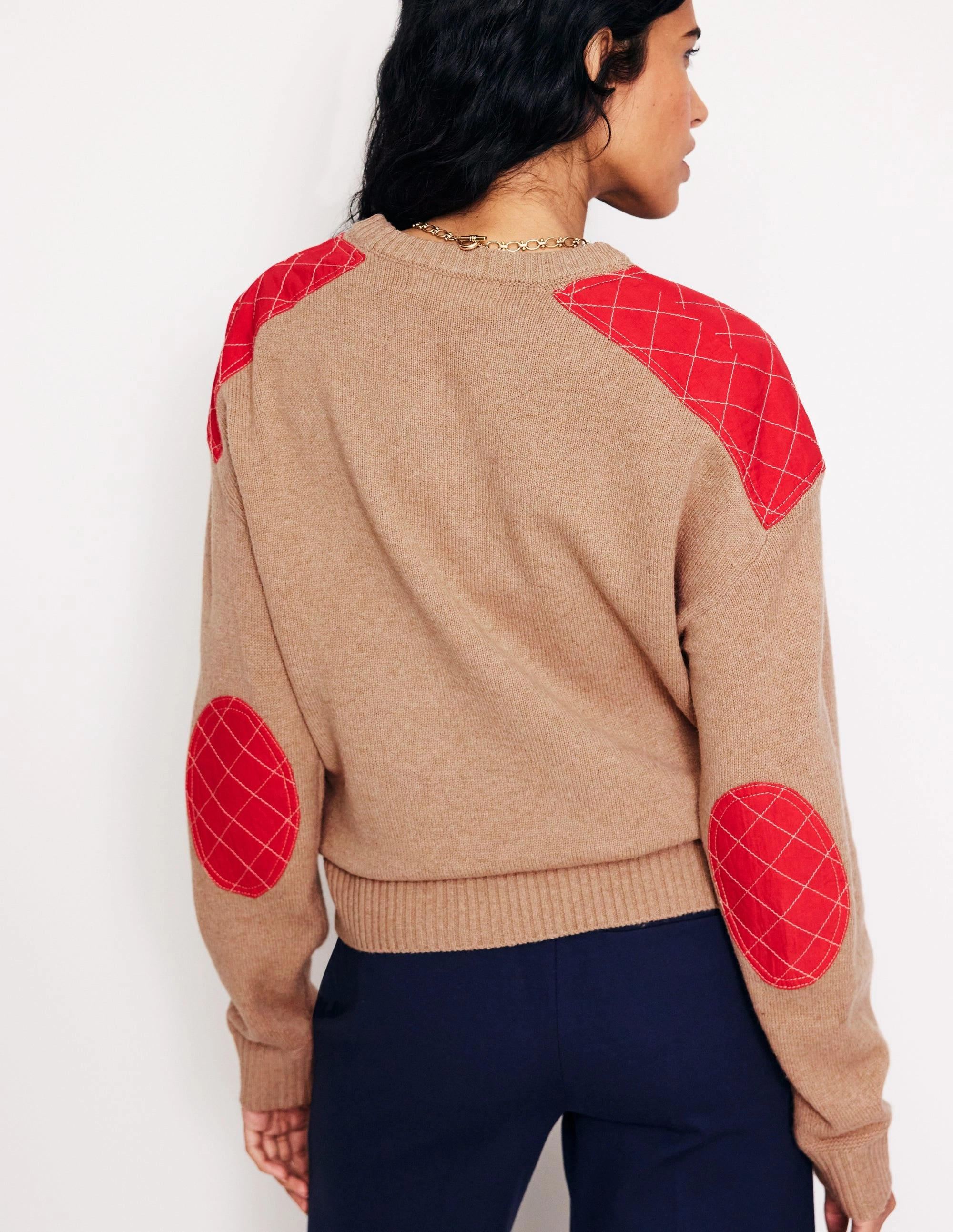 Quilted Patch Jumper-Camel Melange AntiPilling Finish Sweater Pilling Prevention Tips