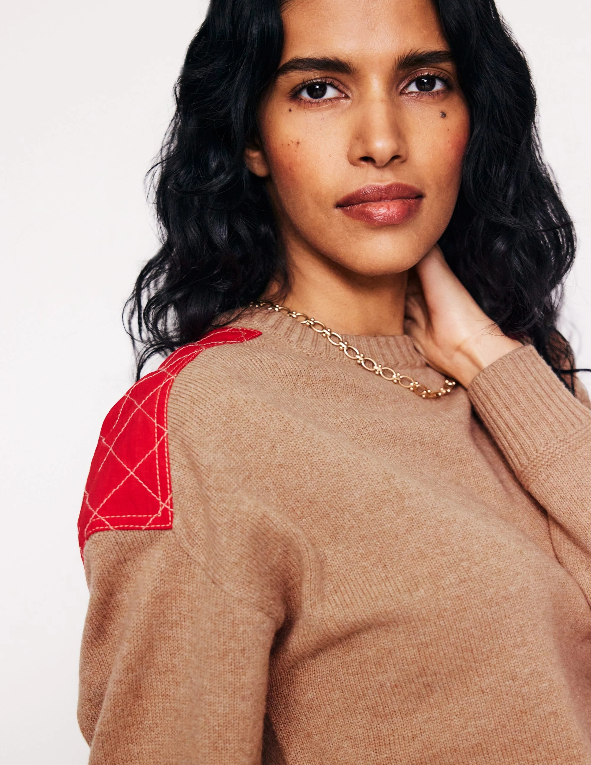 Day Layer TearResistant Fabric Quilted Patch Jumper-Camel Melange