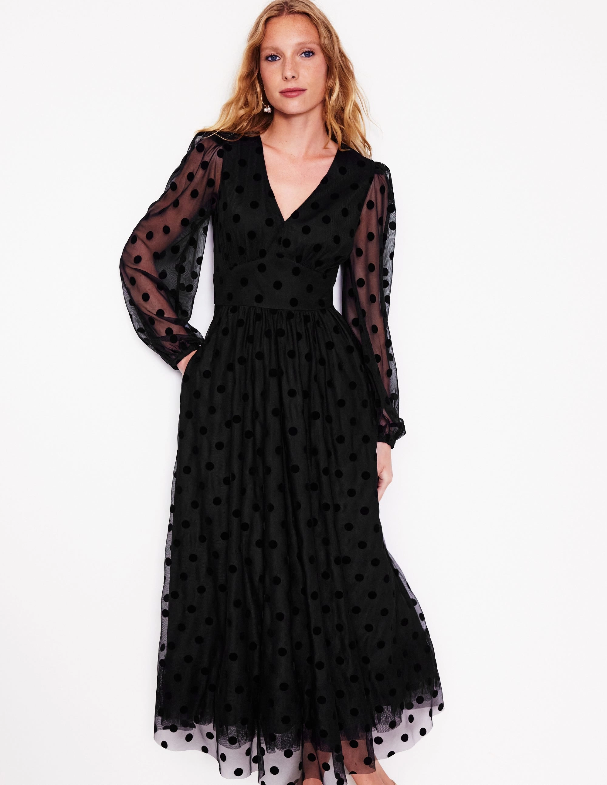 Christina Tulle Midi Dress-Black, Spots garden party