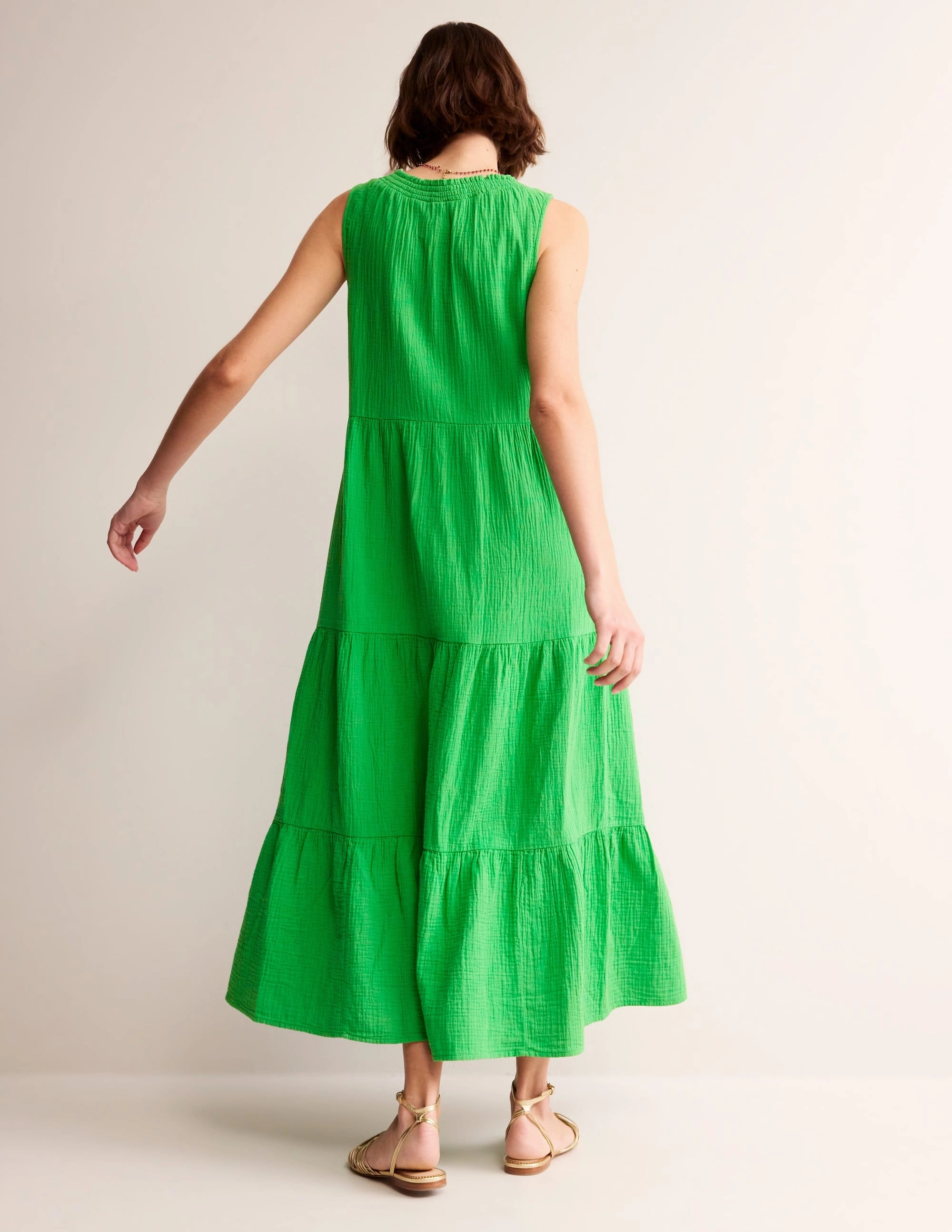 Double Cloth Maxi Tiered Dress-Kelly Green Travel Light Fall Layer