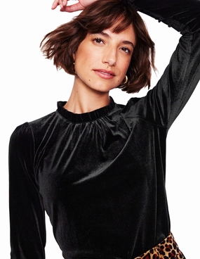 Velvet Frill Neck Top-Black Chic Vibe