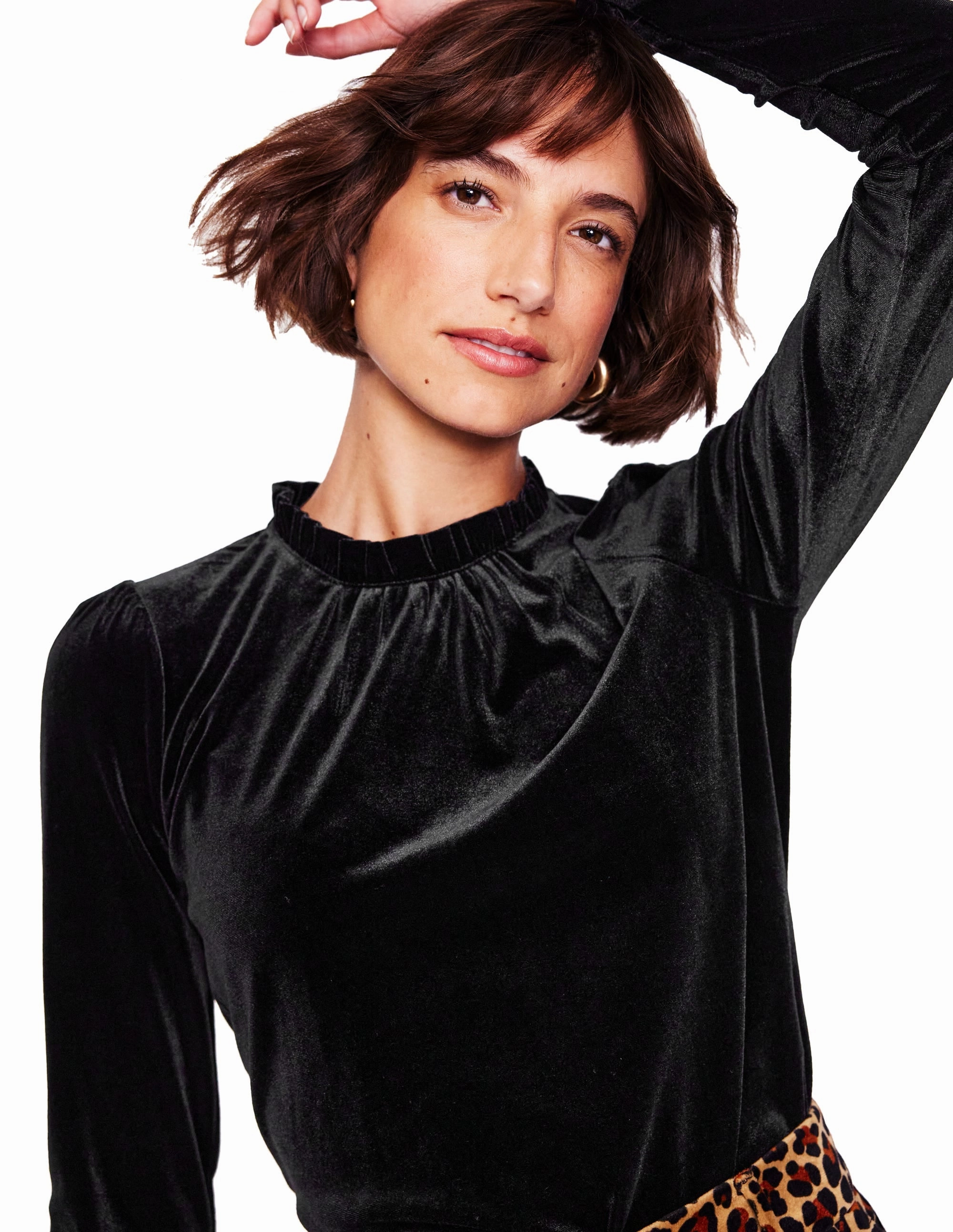 Velvet Frill Neck Top-Black Chic Vibe