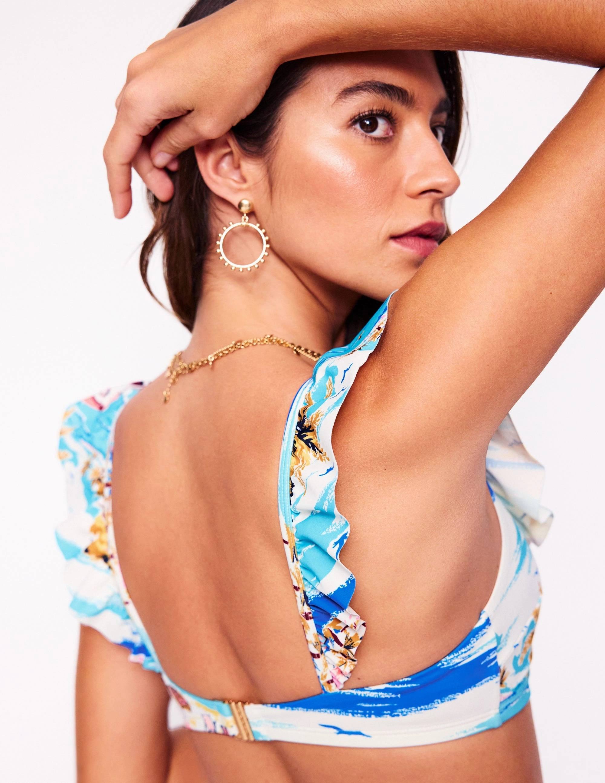 Sun Protective Weave Crochet-Accents Evia Ruffle Bikini Top-Multi, Paradise Bay