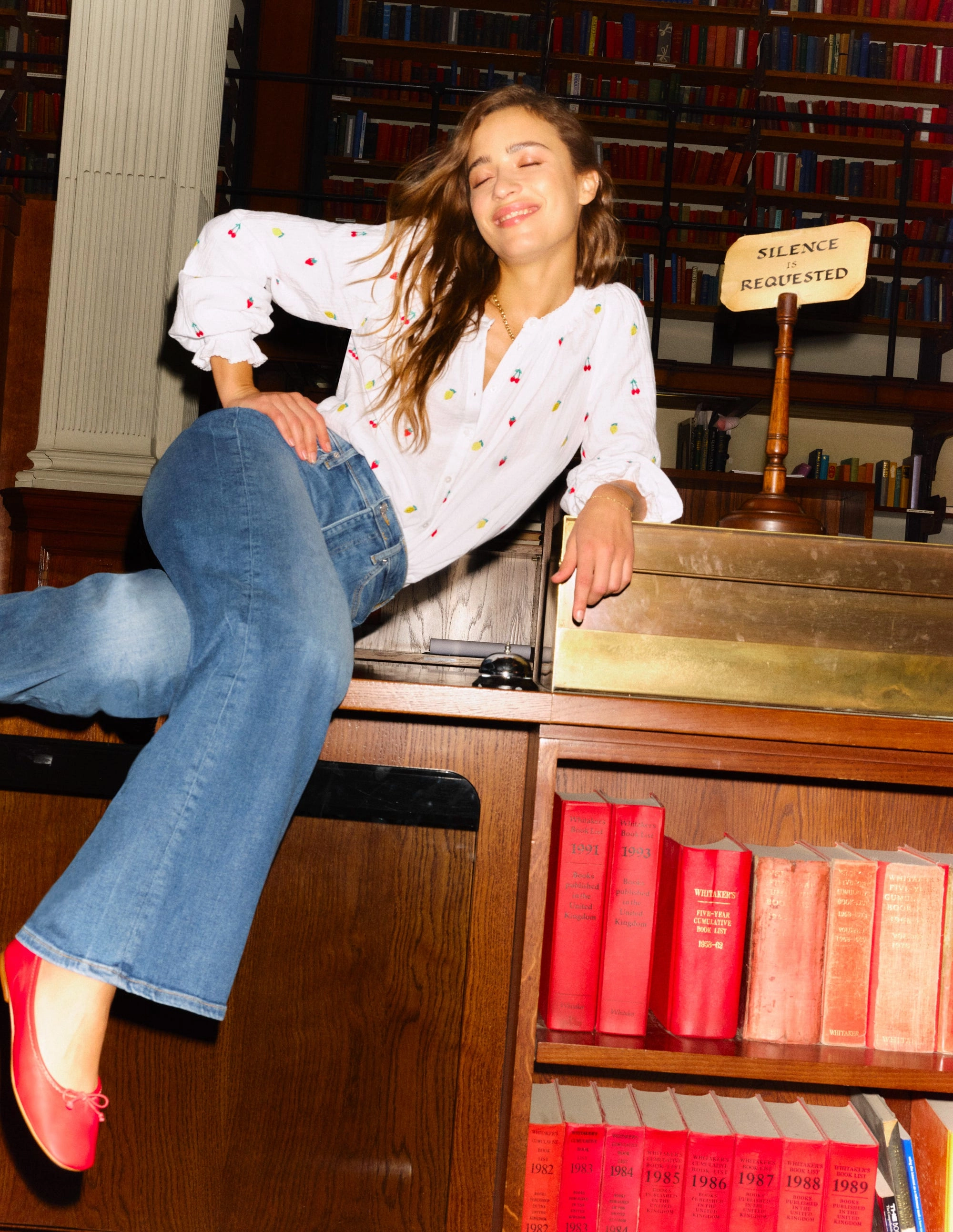 Easy Wear Look Anti-bacterial Evie Double Cloth Top-White, Embroidered Fruit