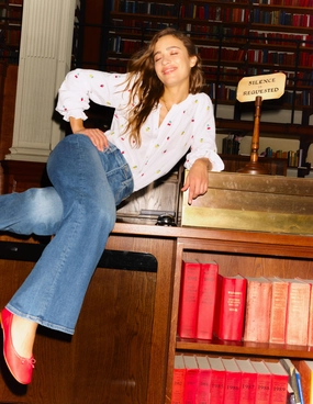 Easy Wear Look Anti-bacterial Evie Double Cloth Top-White, Embroidered Fruit