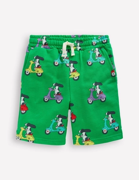 Printed Shorts-Sapling Green Puppy Scooter Home Style Travel Essential