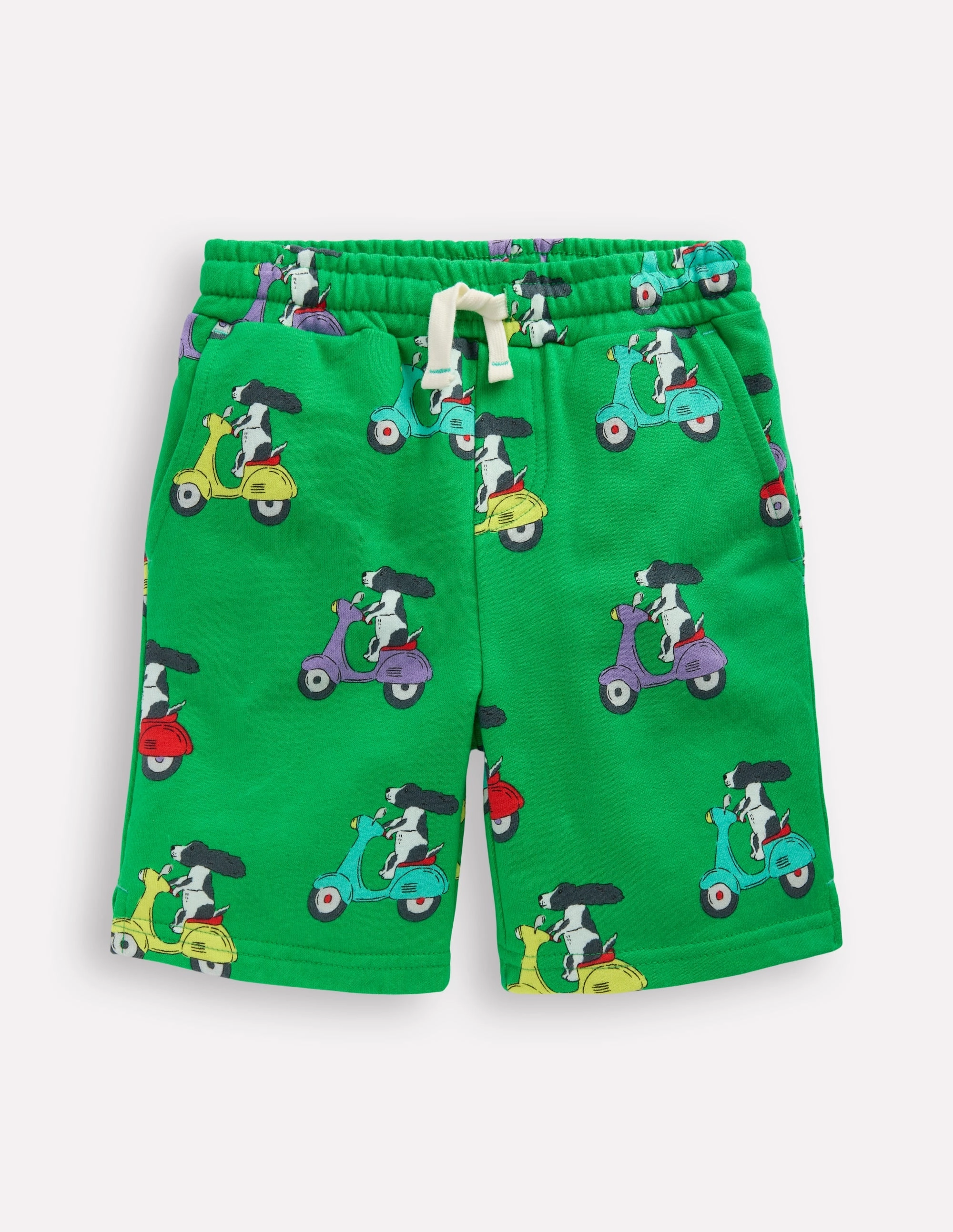 Printed Shorts-Sapling Green Puppy Scooter Home Style Travel Essential