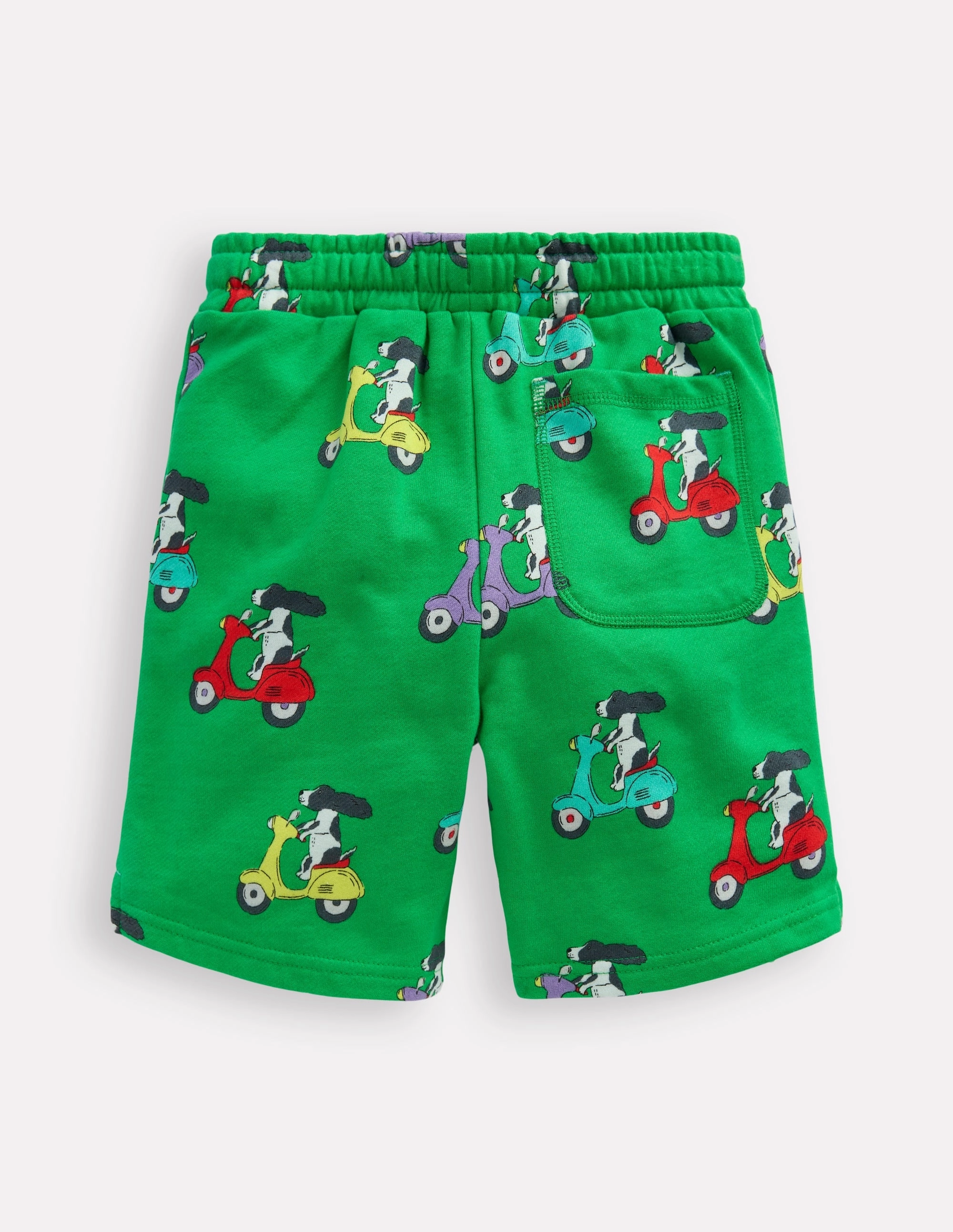 Pocket Reinforcement Printed Shorts-Sapling Green Puppy Scooter