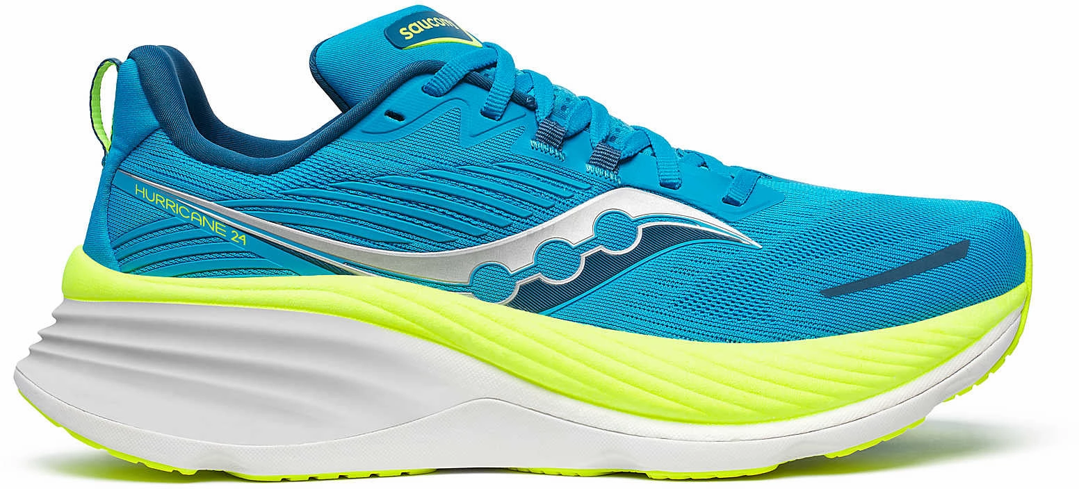 Saucony Hurricane 24 Mens Running Shoes - Blue running with a watch