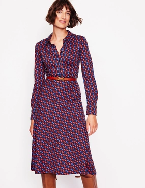 Trendy midi dress tailored look Laura Jersey Midi Shirt Dress-Bright Pink, Structured Petal