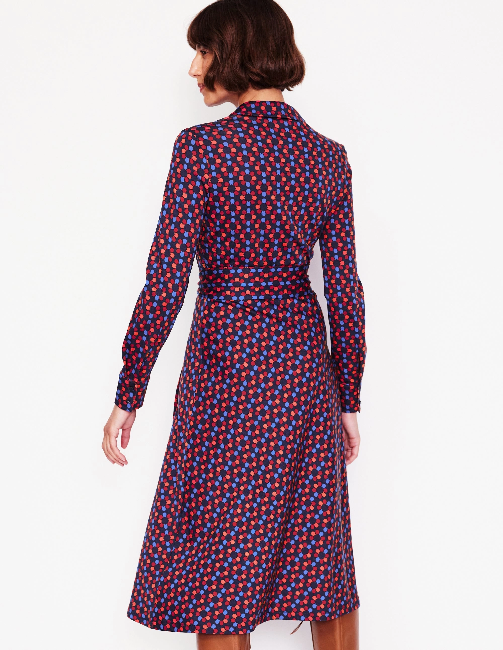 Sleek Tailoring Sleek Fit Laura Jersey Midi Shirt Dress-Bright Pink, Structured Petal