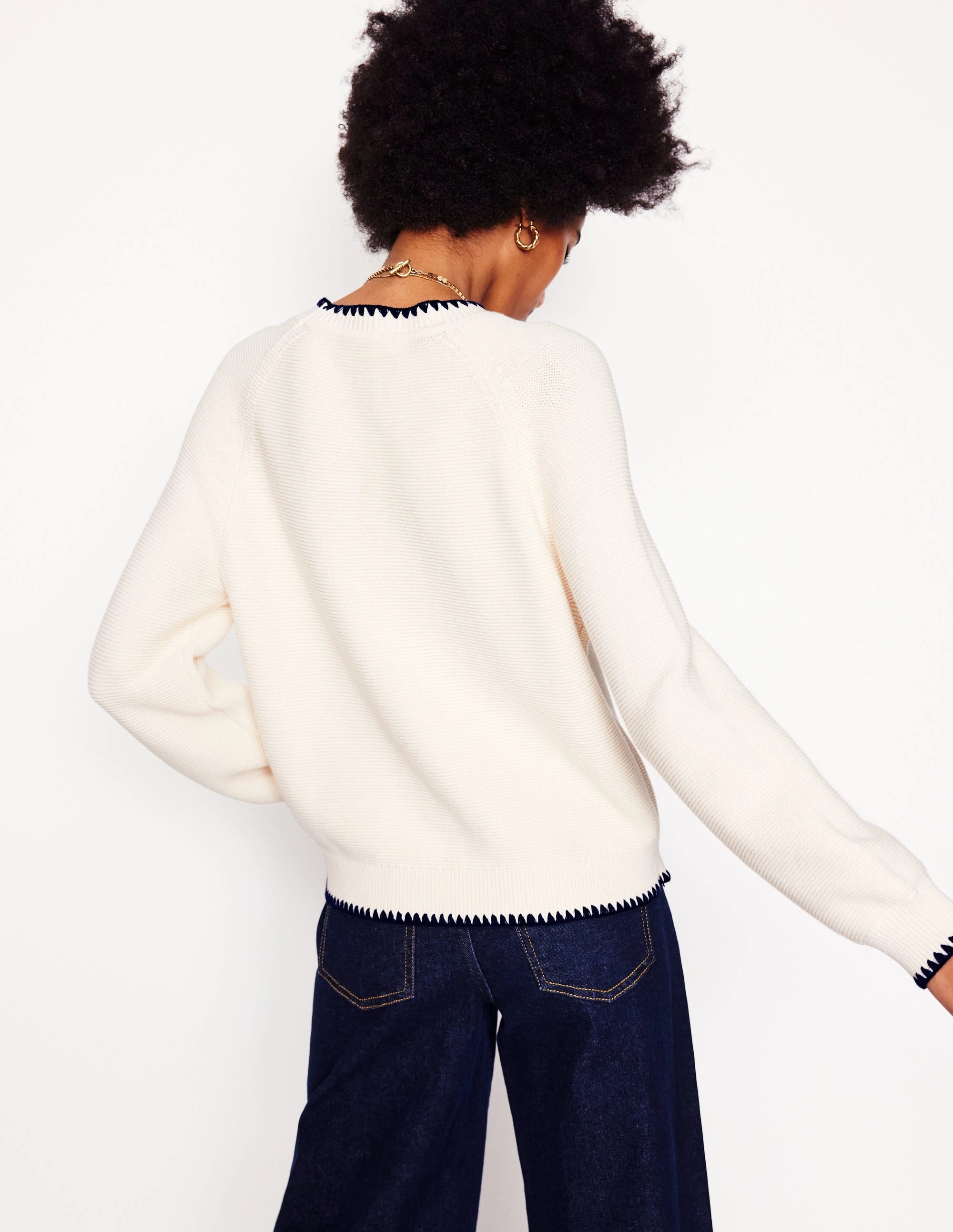 Light Weight Lena Stitch Detail Jumper-Warm Ivory