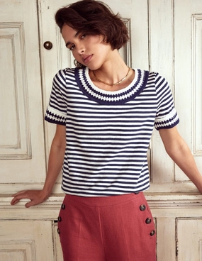 Outdoor Light Fit for Everyone Fae Crochet T-shirt-Ivory, Navy