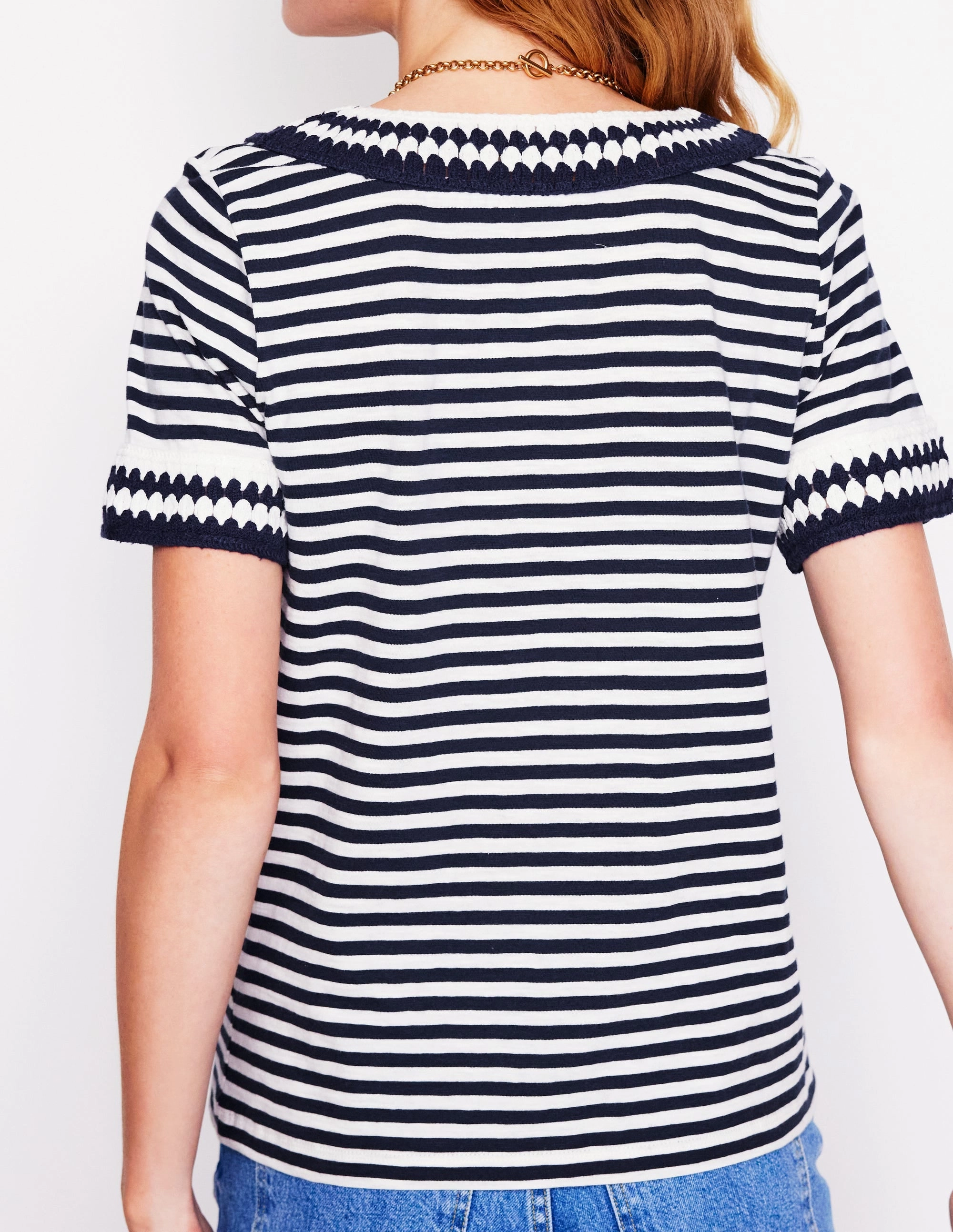 Fae Crochet T-shirt-Ivory, Navy futuristic Fun Style