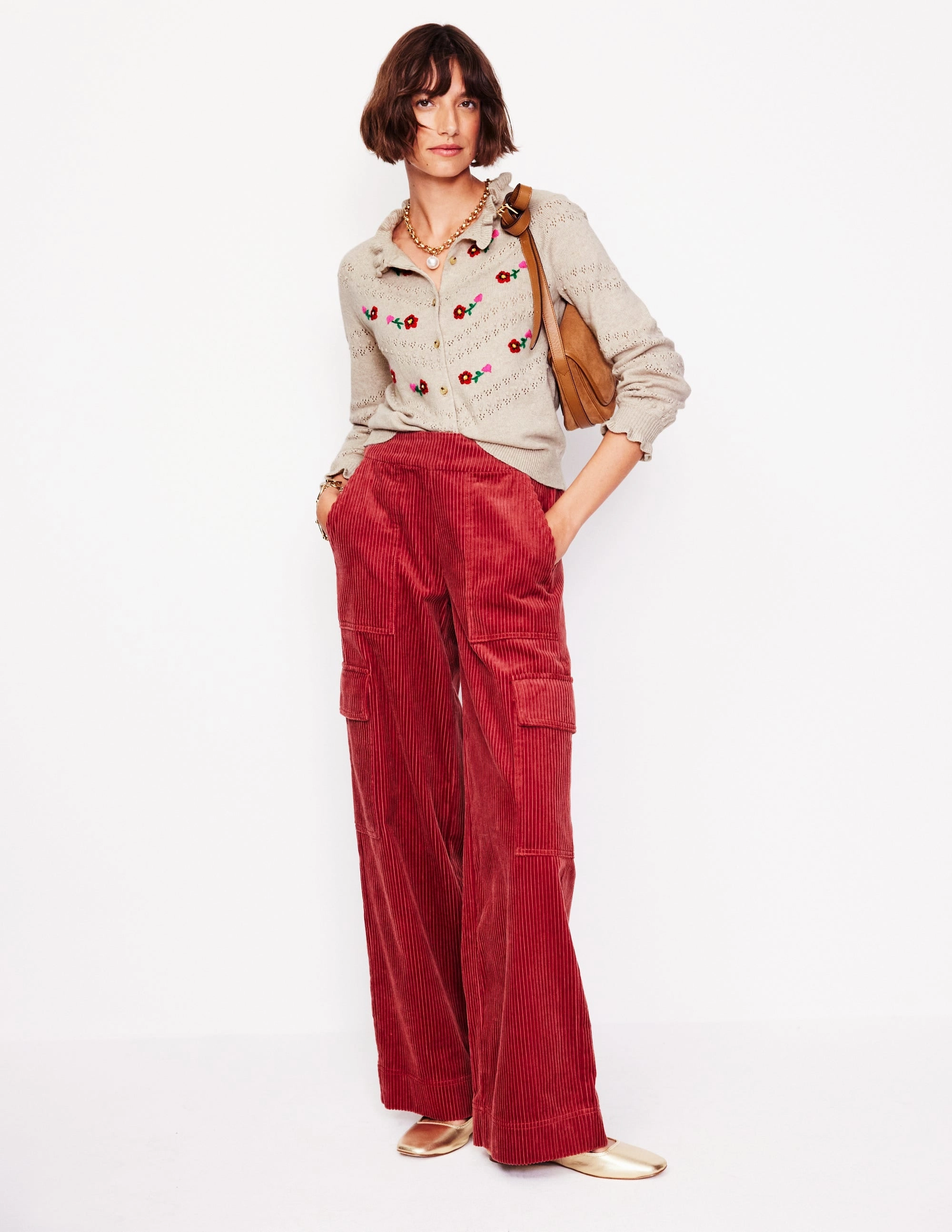 FourWay Stretch Fae Embroidered Cardigan-Oatmeal Melange