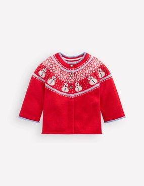 Pure Shape Fair Isle Cardigan-Poppy Red Snowman