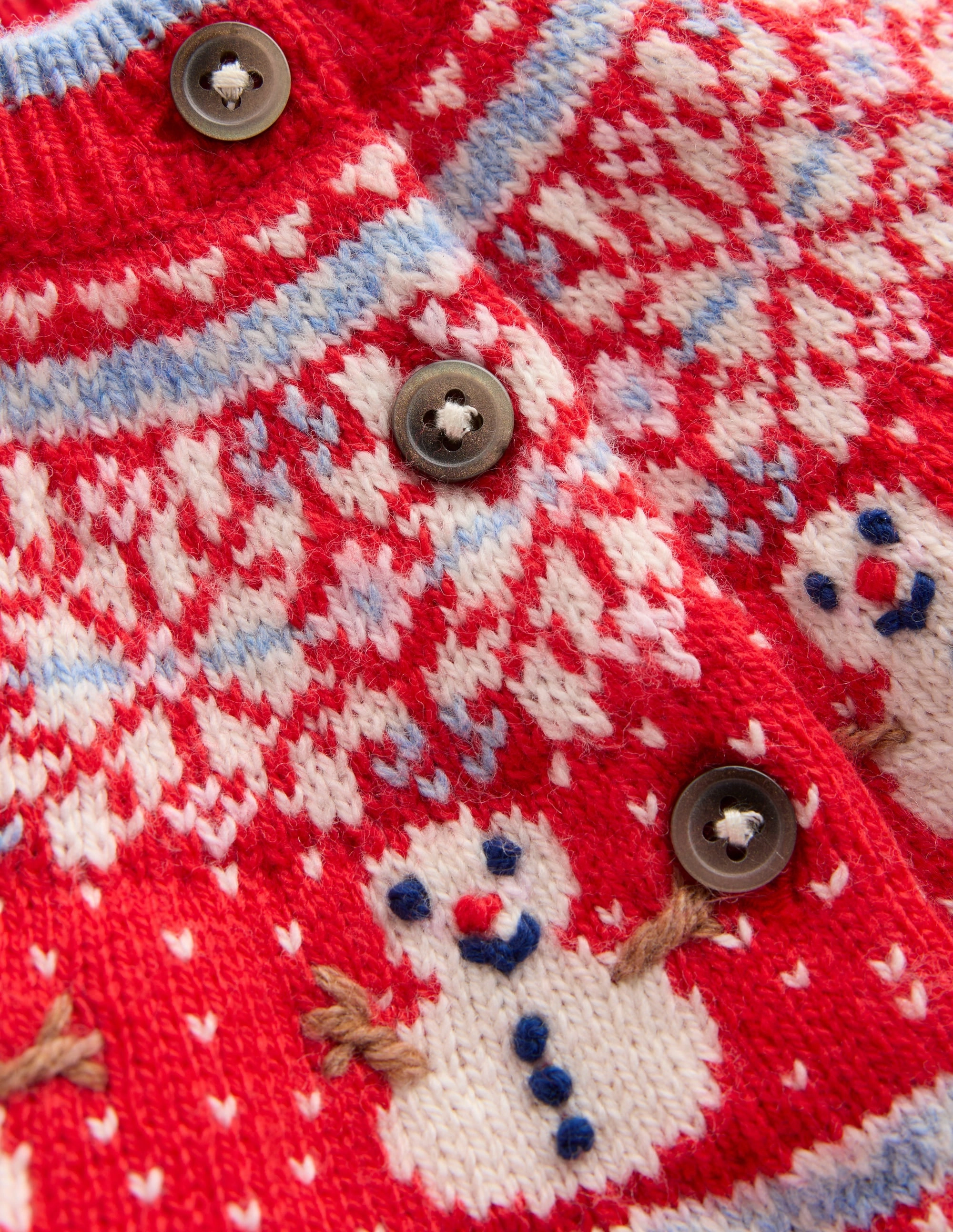 Travel Warmth Street Comforted Fair Isle Cardigan-Poppy Red Snowman