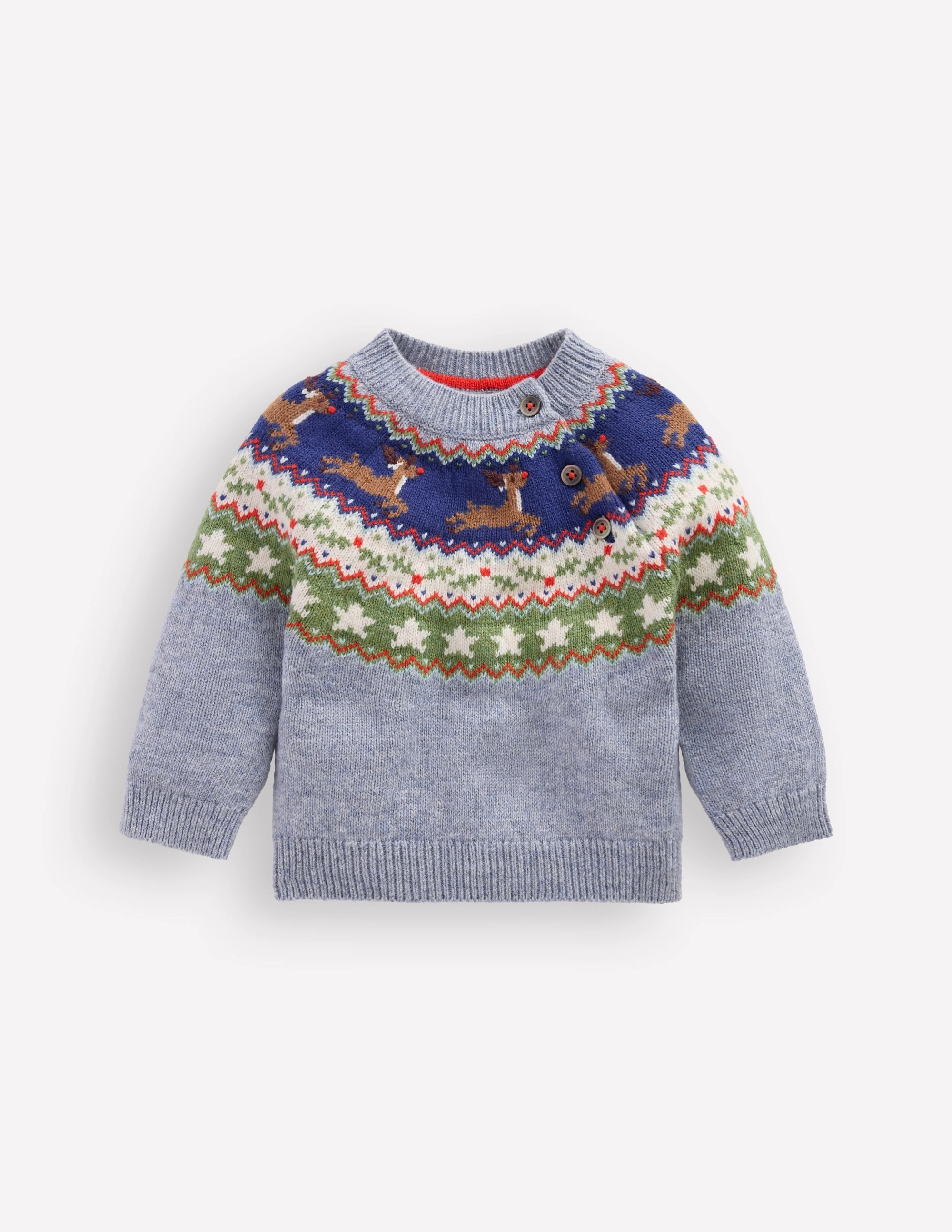 Warm Essentials Fair isle Jumper-Blue Festive Reindeer