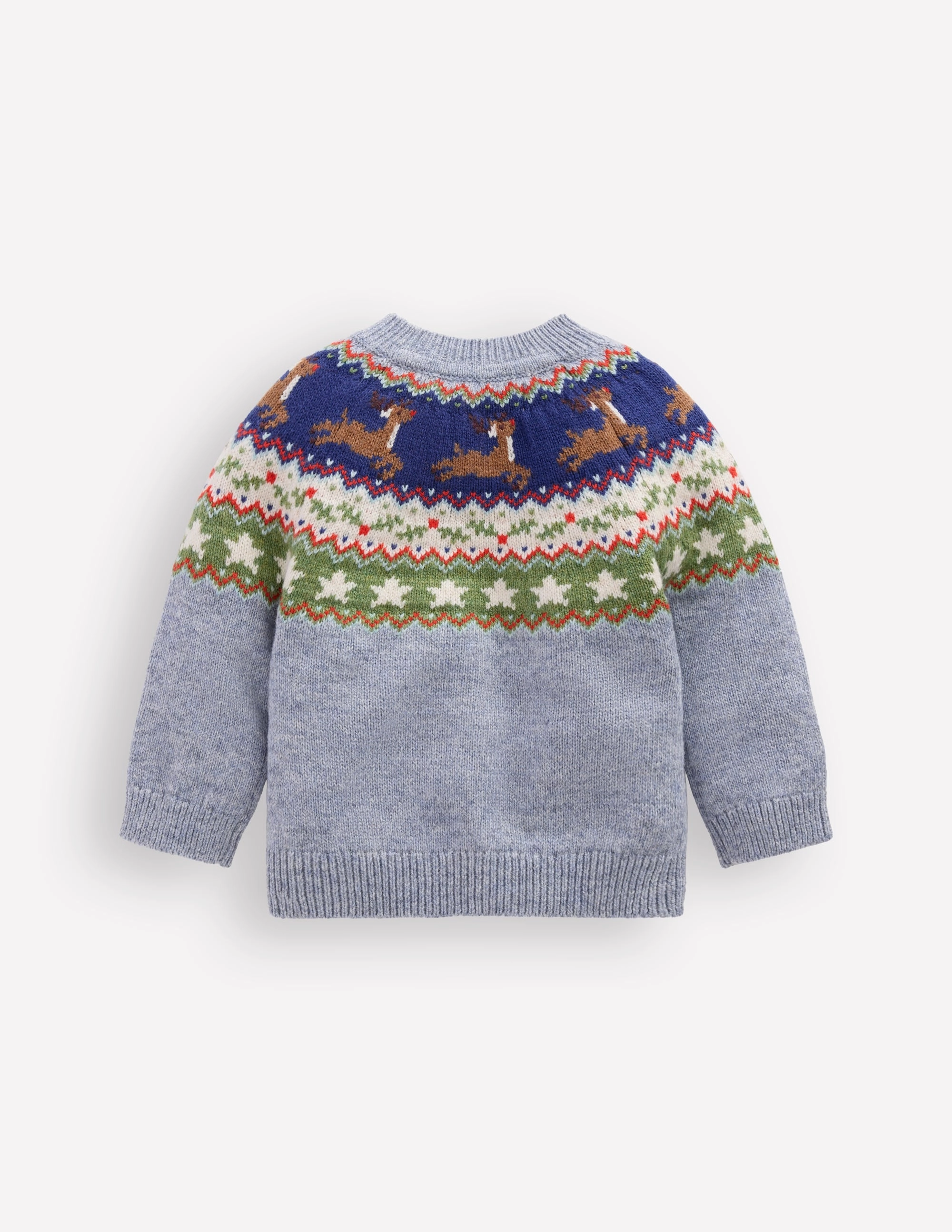 Circular Knit Fair isle Jumper-Blue Festive Reindeer
