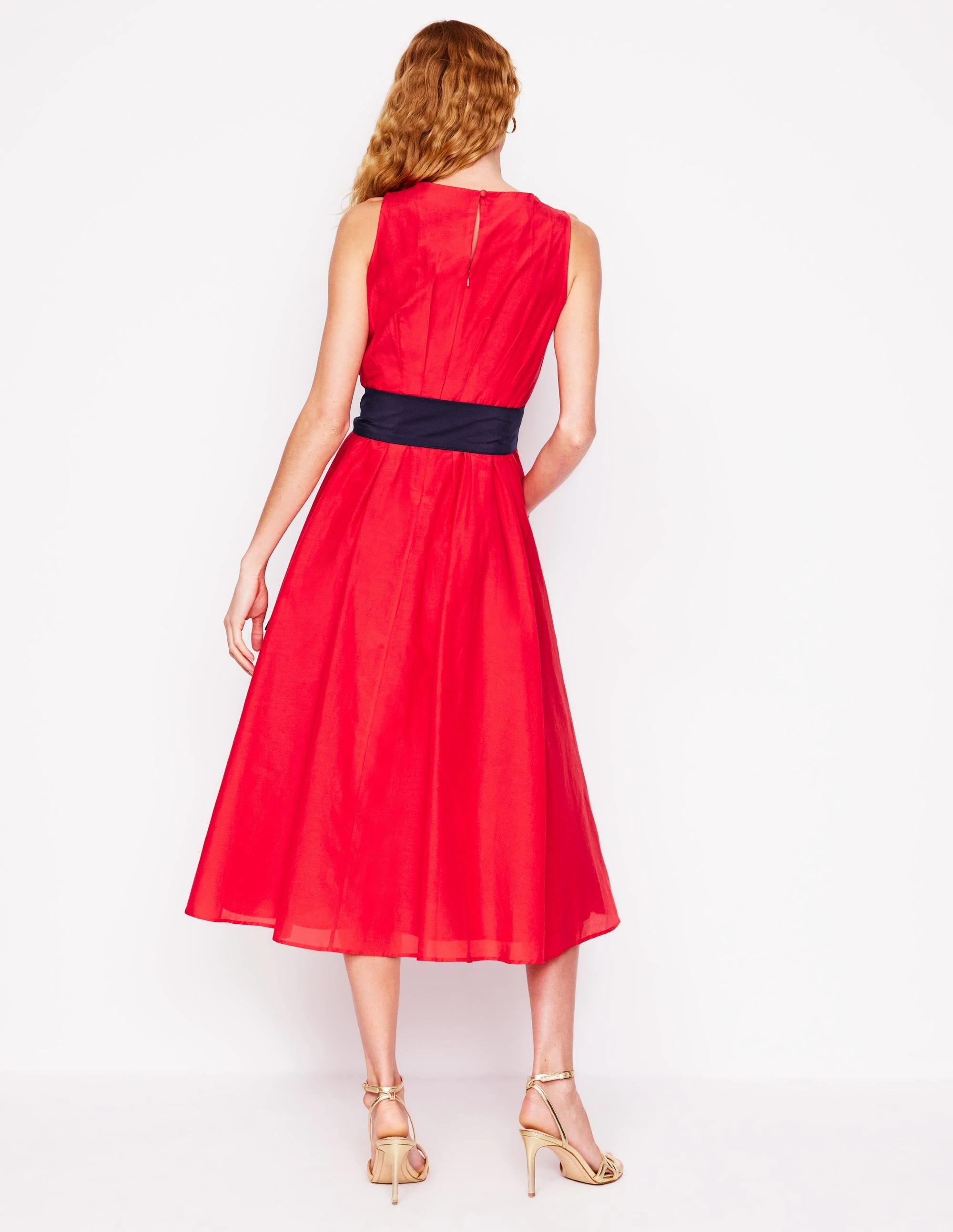 BiasCutSilhouette Pleated Sleeveless Dress-Poppy Red