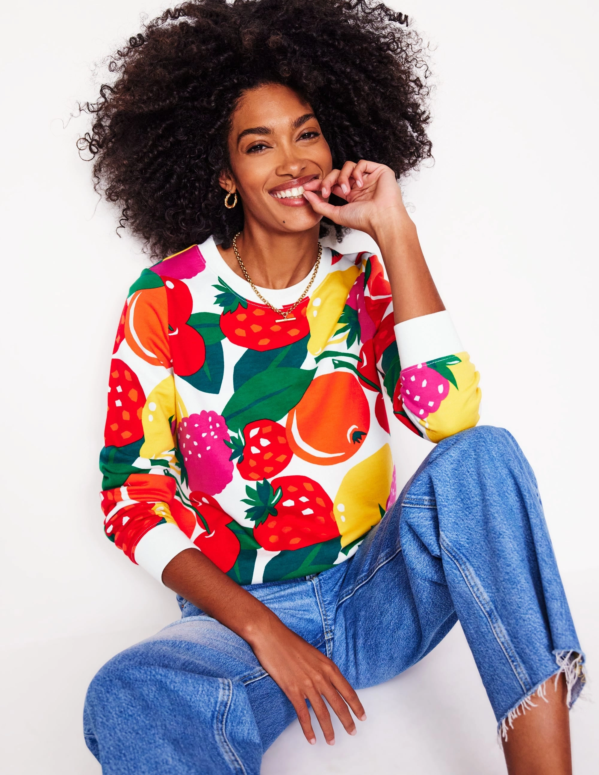 Hannah Printed Sweatshirt-Multi, Summer Fruits Minimalistic Wear Sporty Stretch Fit