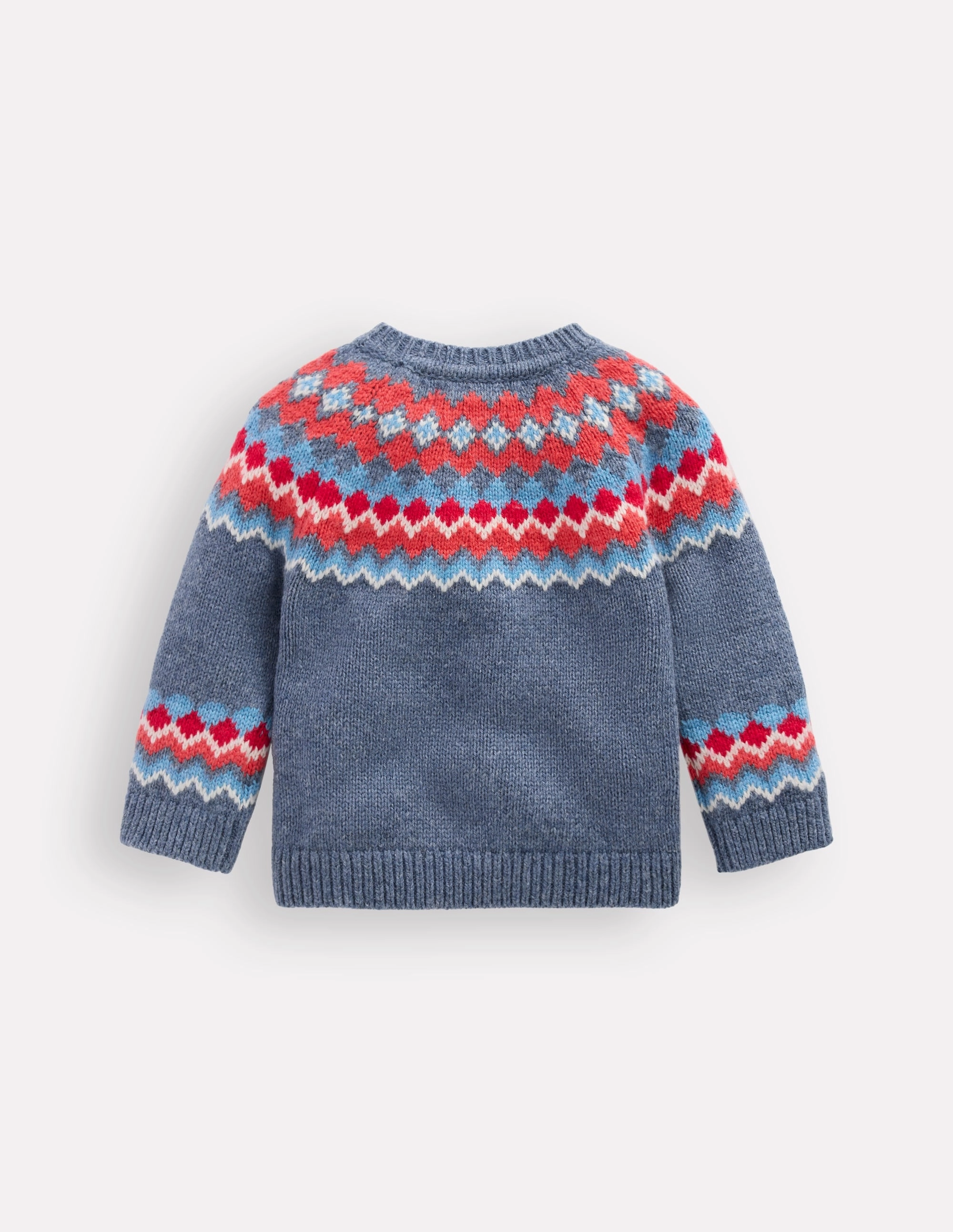 Soft touch finish Tubular Knit Method Fair Isle Button Jumper-Blue Classic Fair Isle