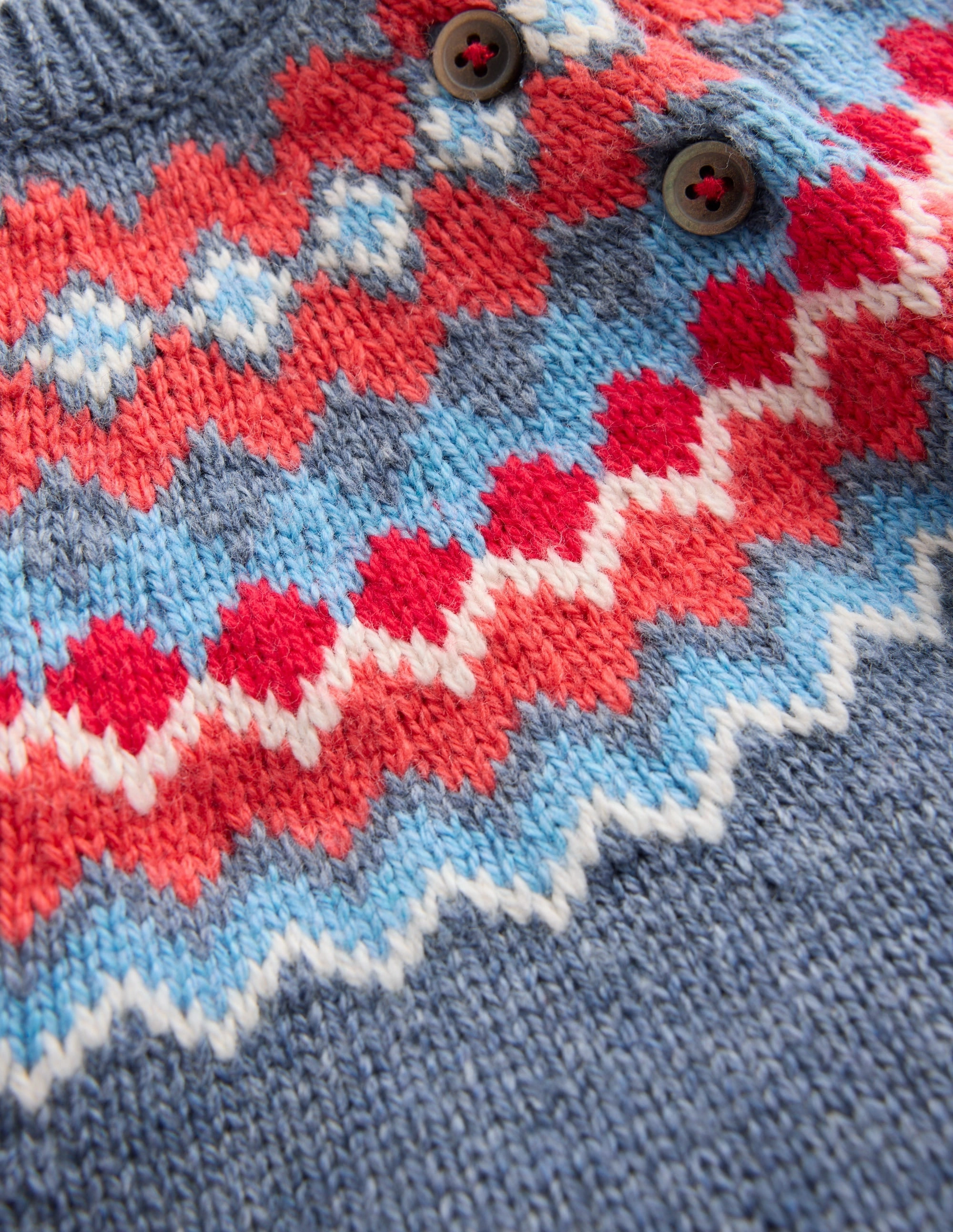 Fair Isle Button Jumper-Blue Classic Fair Isle Circular Knit Sustainability Guide Anti Static Finish