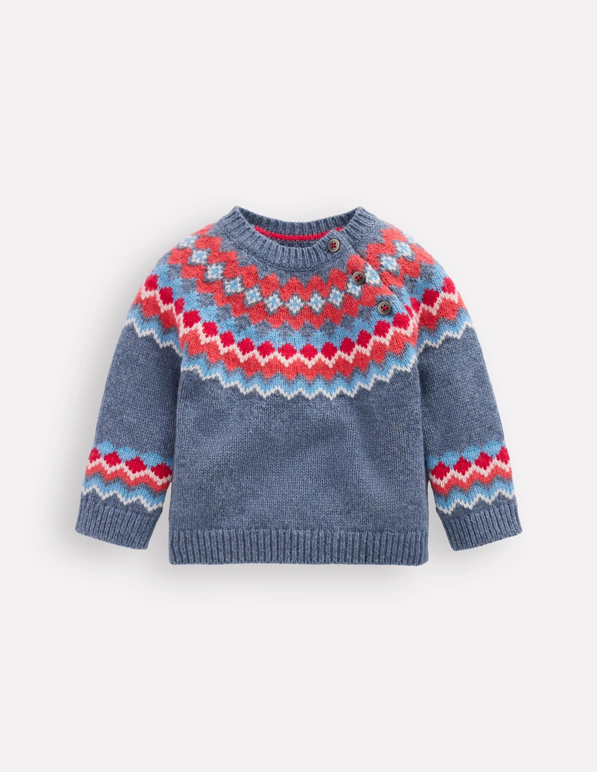 All Day Comfort Ultra Soft Yarn Fair Isle Button Jumper-Blue Classic Fair Isle