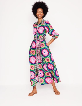 Classic Vibe Relaxed Style Wear Clara Cotton Shirt Dress-Multi, Flower Tile