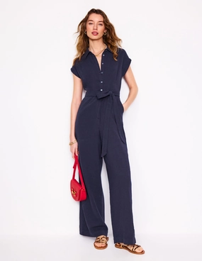 Elegant Layer Colette Double Cloth Jumpsuit-Navy