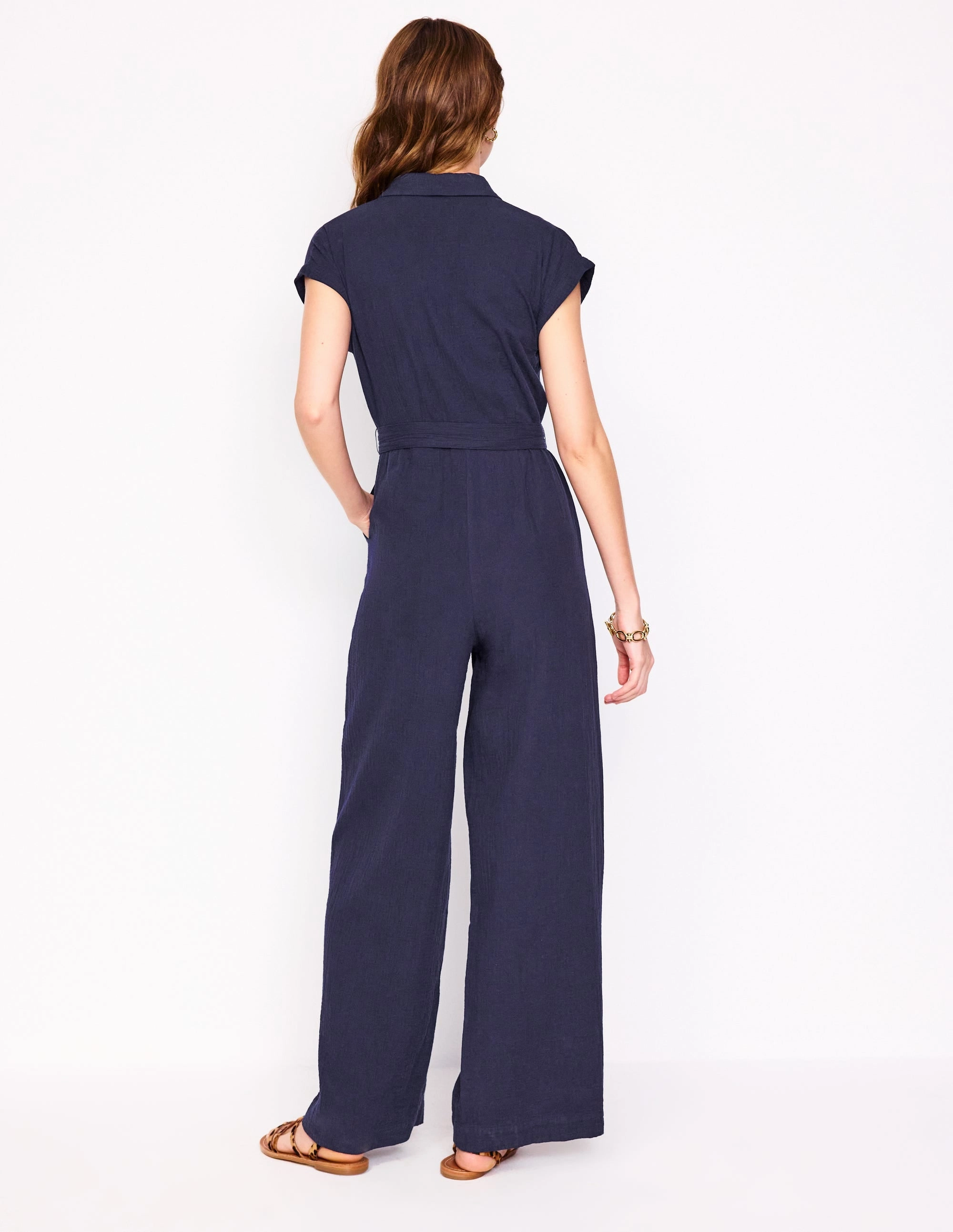 Stylish day dress Layered Movement Colette Double Cloth Jumpsuit-Navy