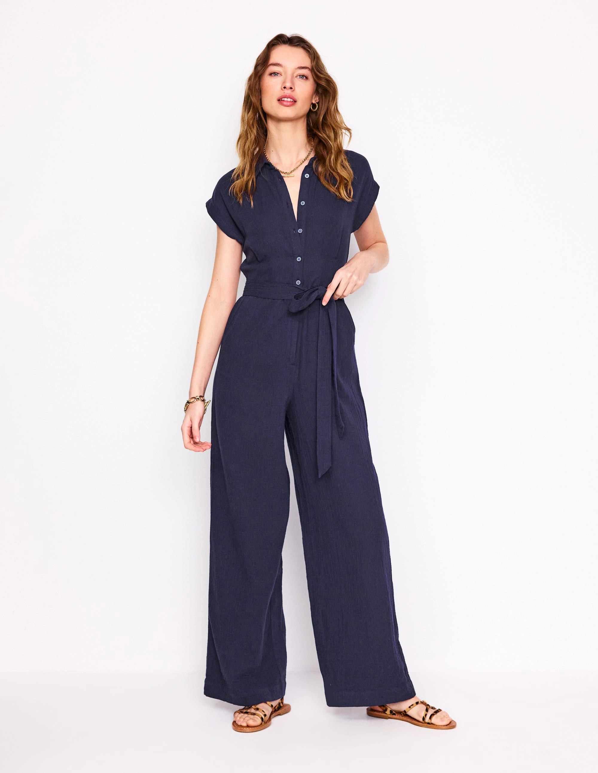 Colette Double Cloth Jumpsuit-Navy Flow Friendly