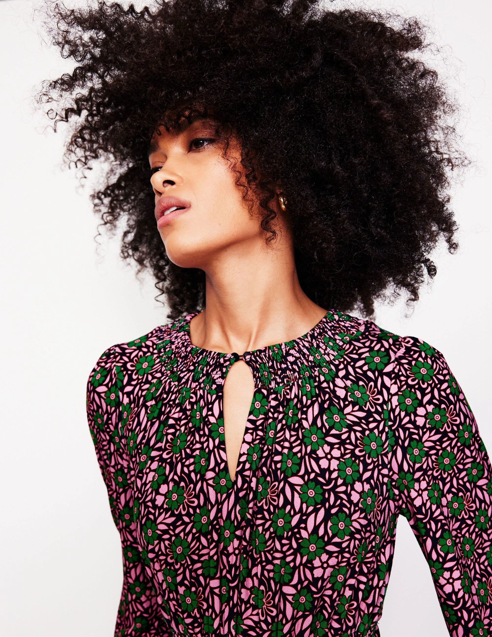 Smart Fit Wear Smock Tiered Jersey Midi Dress-Sherbet, Foliage Cluster