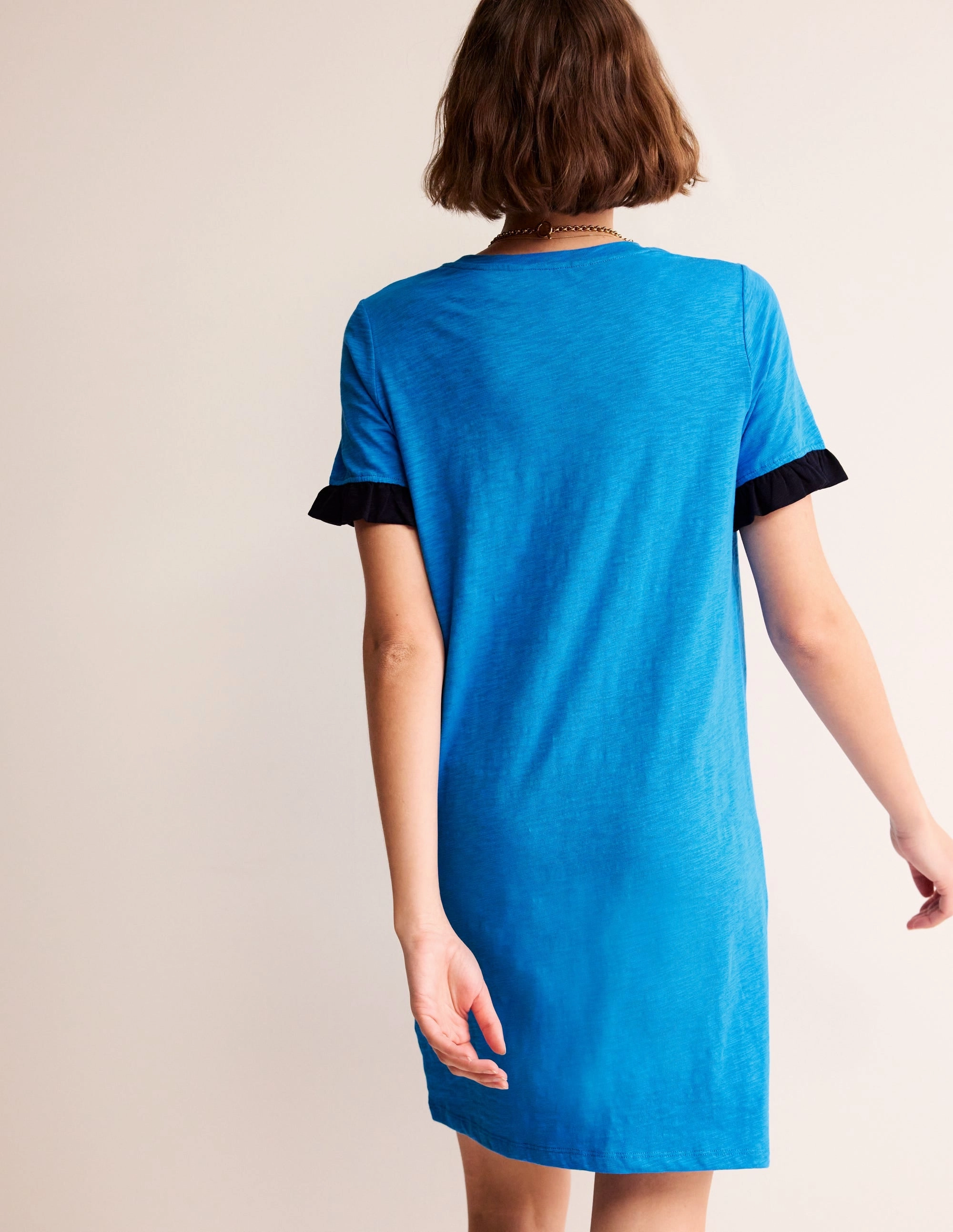 Emily Ruffle Cotton Dress-Brilliant Blue Resort Vibes Linen Soft